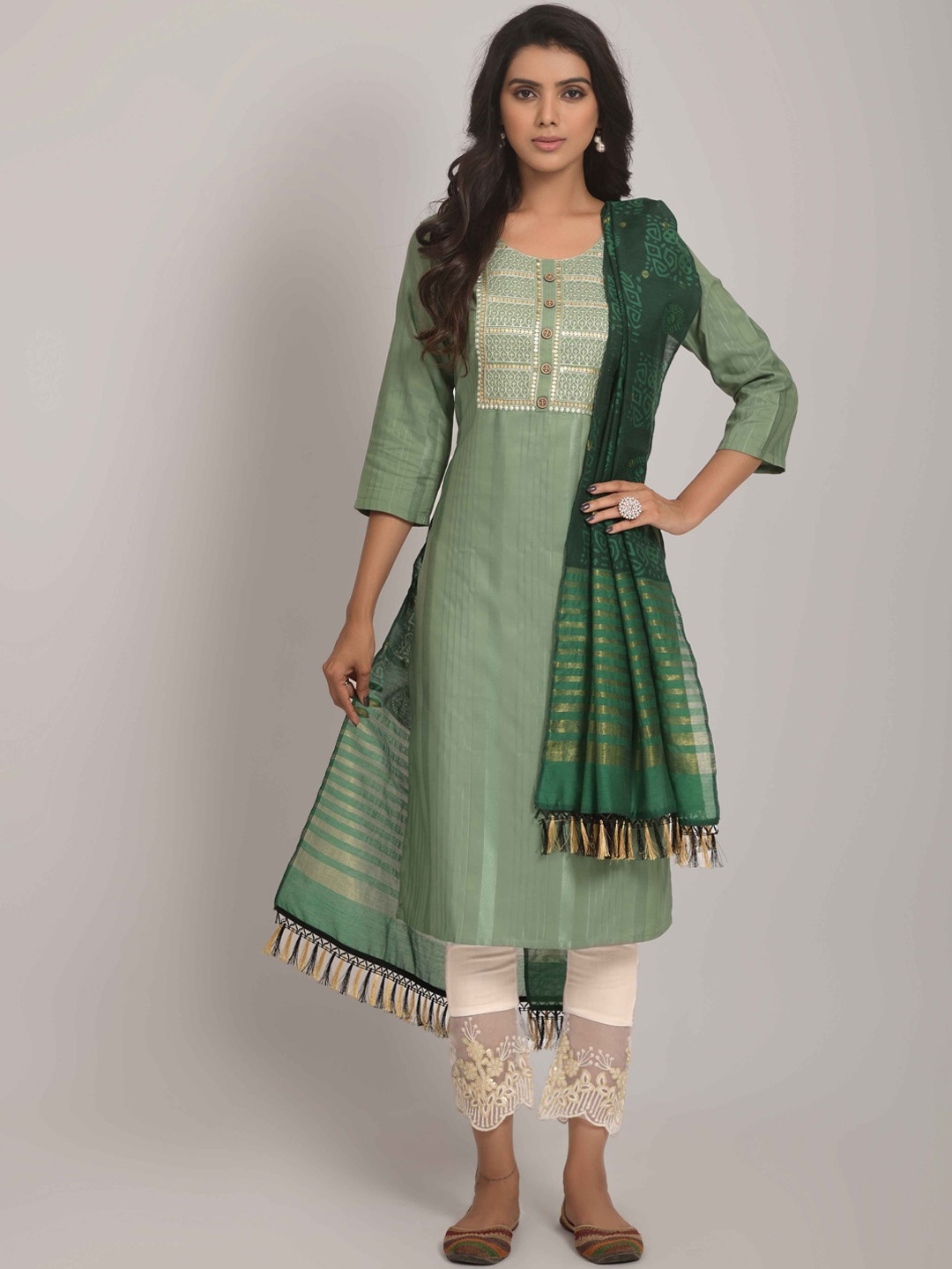 Happy Design Ethnic Motifs Embroidered Sequined Kurta with Trousers & Dupatta, Green
Happy Design Ethnic Motifs Embroidered Sequined Kurta with Trousers & Dupatta, Green