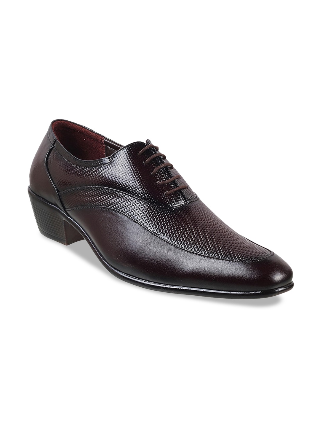 Mochi Men Textured Leather Formal Oxfords, Coffee brown