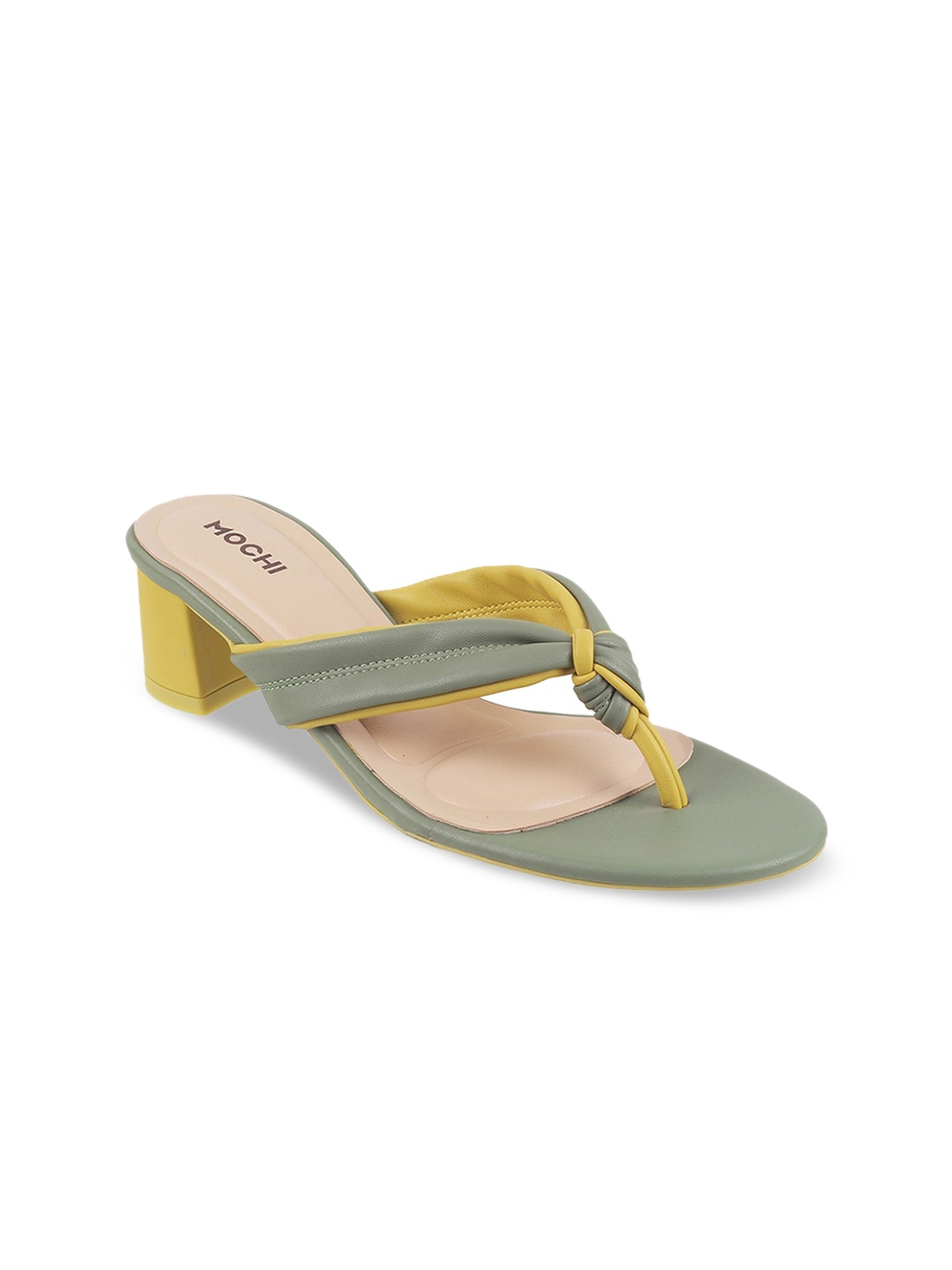 Mochi Colourblocked Block Heels, Green
