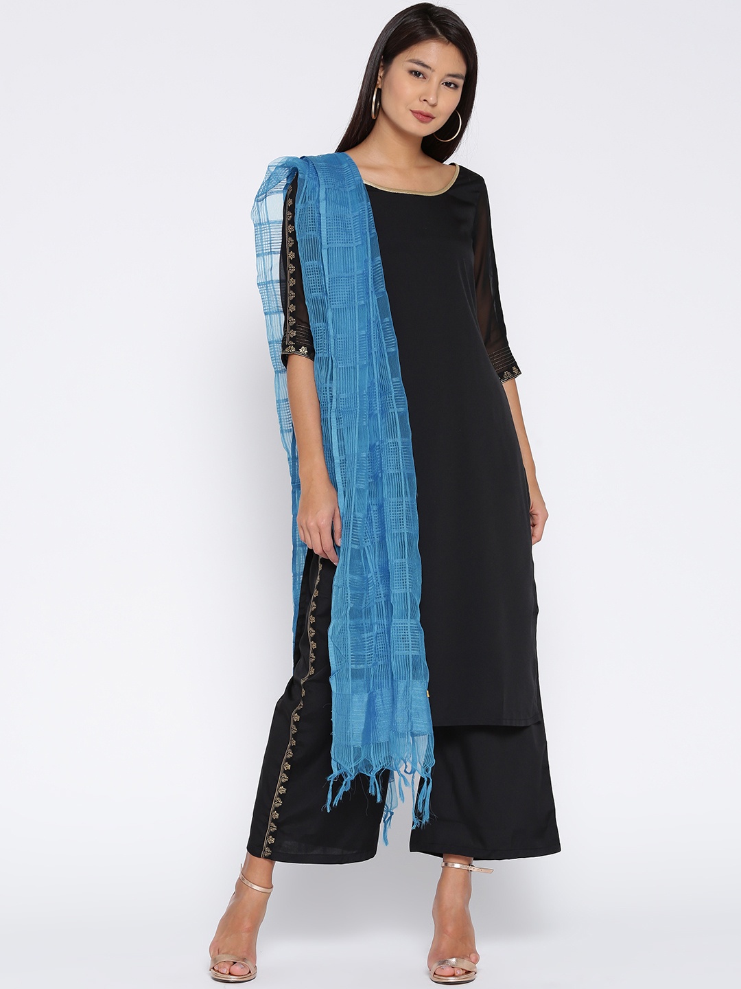 AURELIA Blue Self-Checked Dupatta