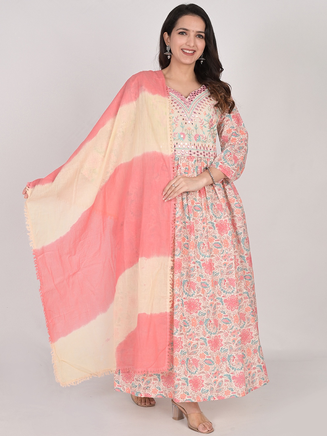 Girly Girls Floral Embroidered Mirror Work Pure Cotton Kurta With Pyjamas & Dupatta, Peach
Girly Girls Floral Embroidered Mirror Work Pure Cotton Kurta With Pyjamas & Dupatta, Peach