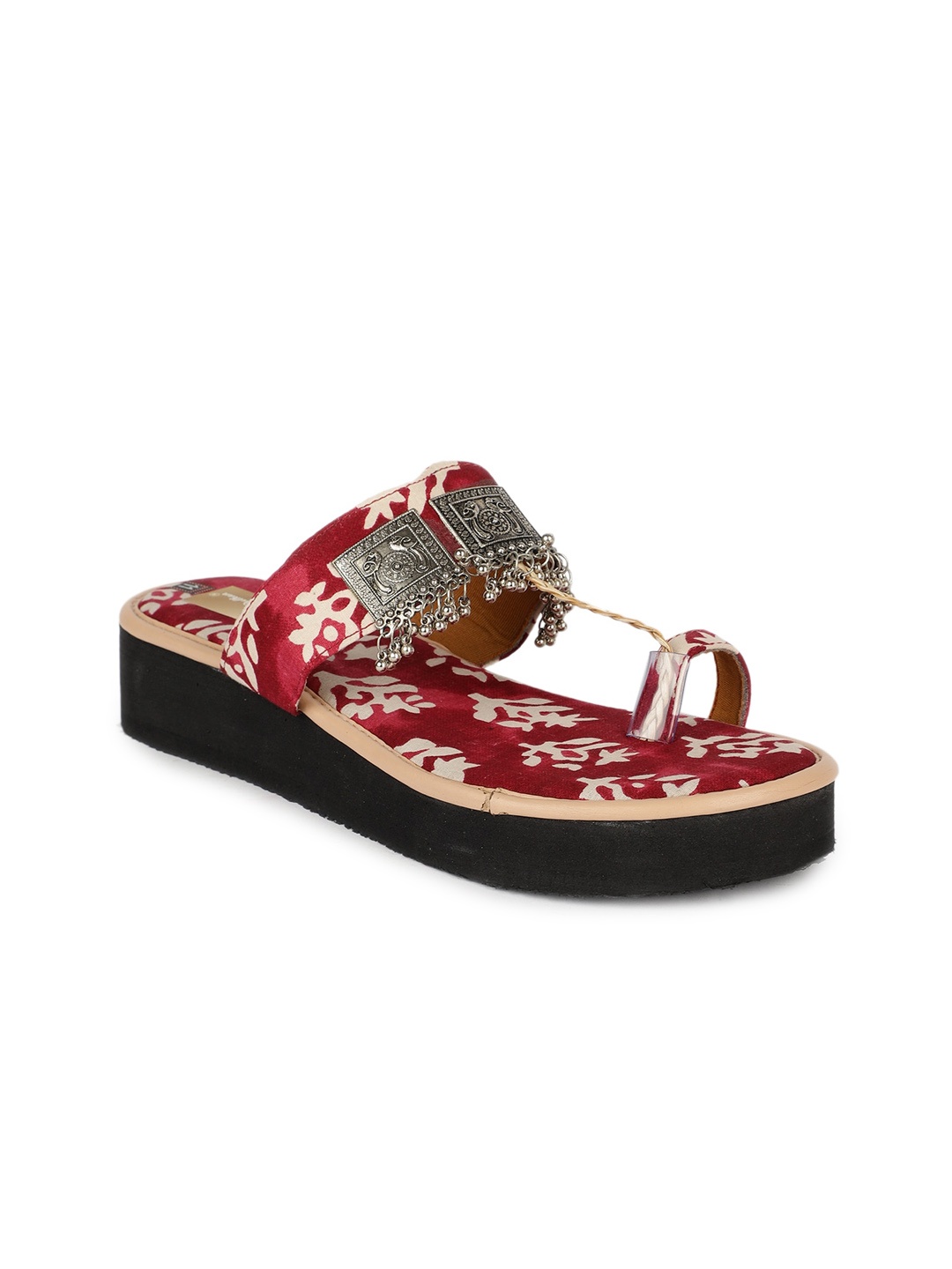The Desi Dulhan Printed Ethnic Wedge Heels, Maroon