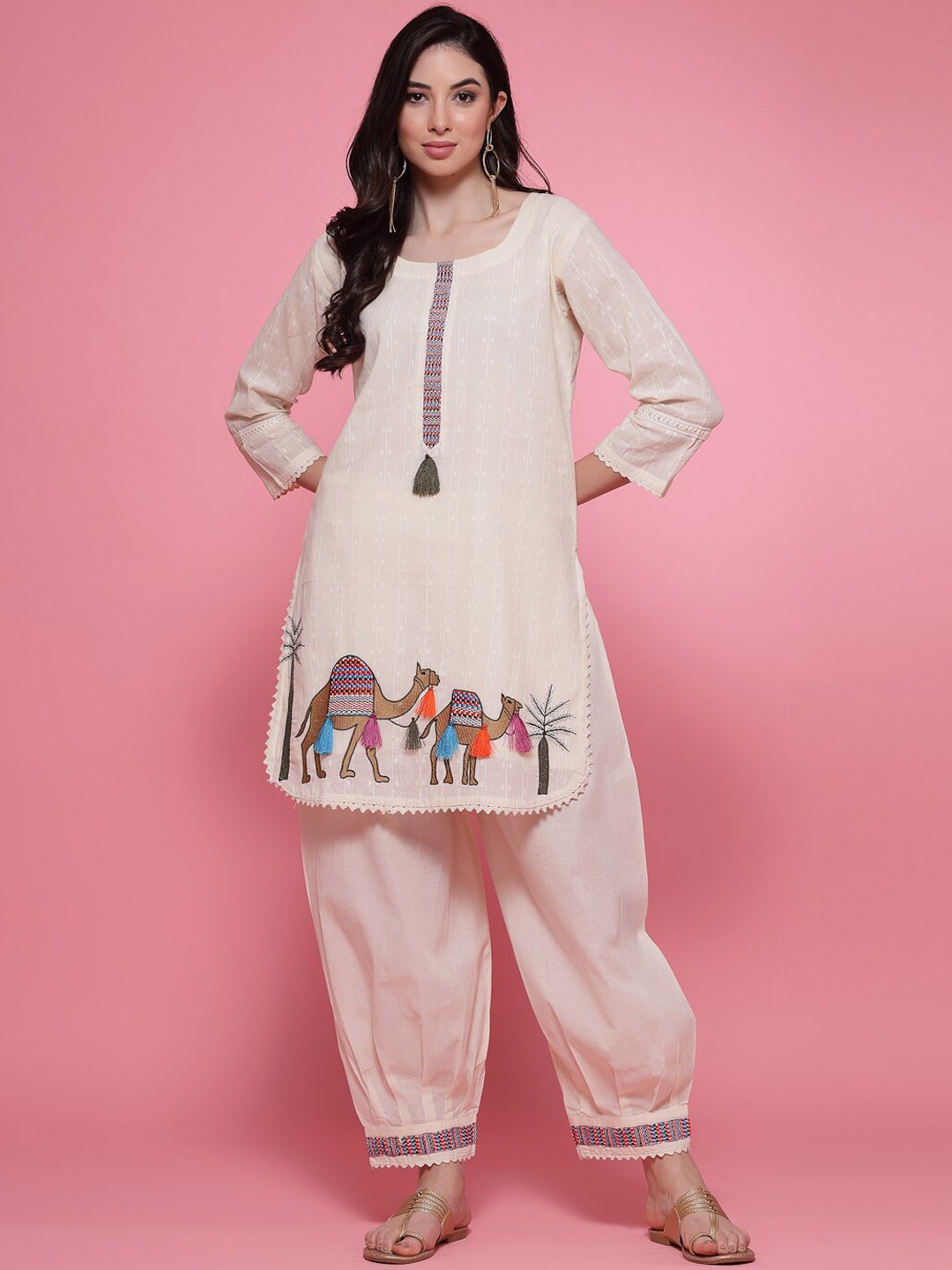 Clora Creation Ethnic Motifs Embroidered Pure Cotton Straight Kurta With Afghani Pant, Off white
Clora Creation Ethnic Motifs Embroidered Pure Cotton Straight Kurta With Afghani Pant, Off white