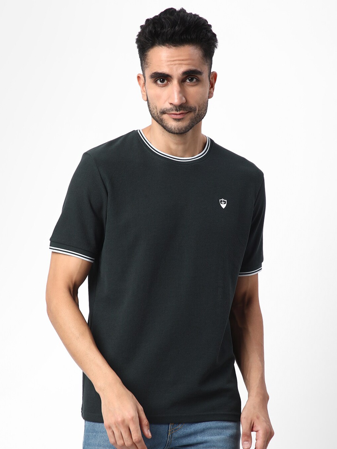 R&B Round Neck Cotton T-shirt, Green