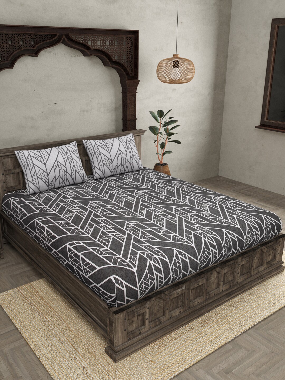 JAIPUR FABRIC Grey & White Geometric Cotton 250 TC King Bedsheet With 2 Pillow Covers
JAIPUR FABRIC Grey & White Geometric Cotton 250 TC King Bedsheet With 2 Pillow Covers
