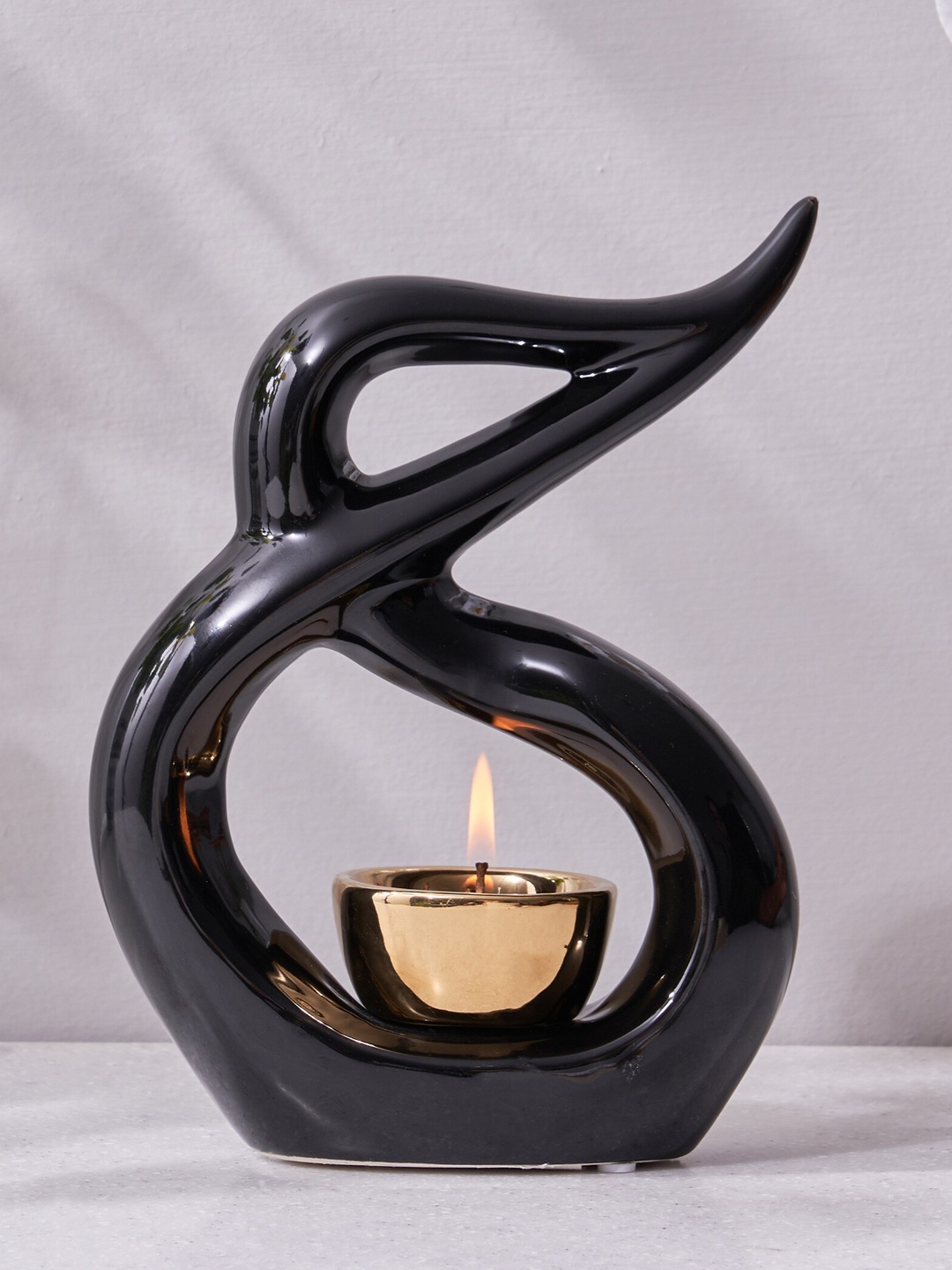Home Centre Black Ceramic T-Light Holder