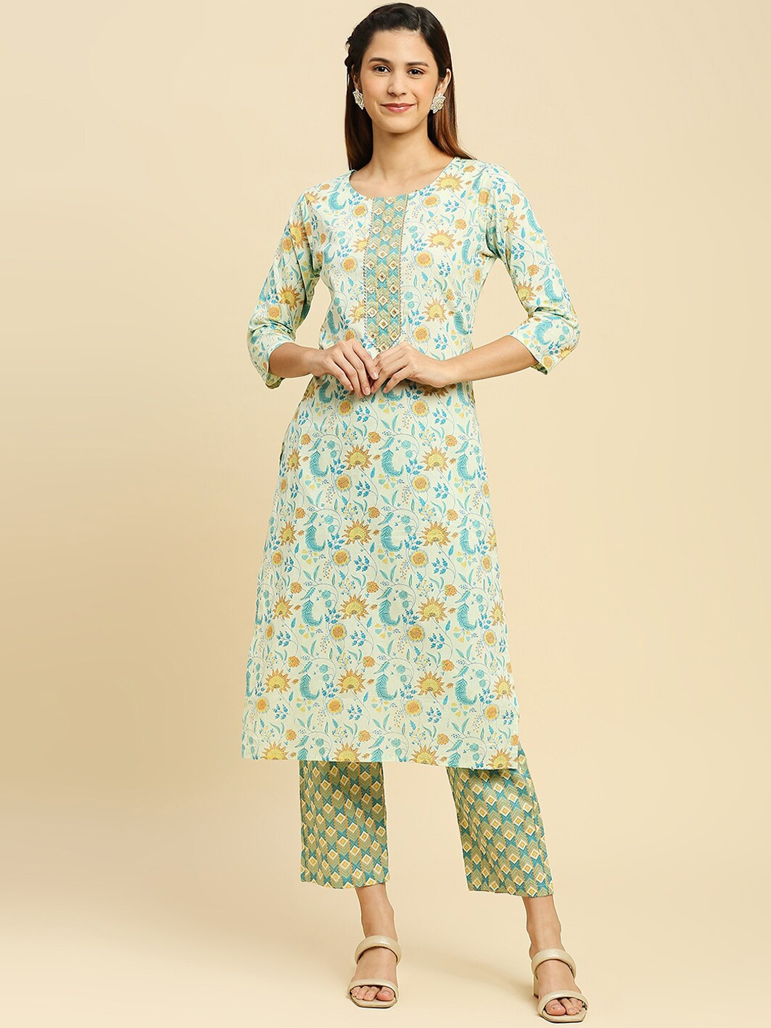 INDYES Floral Printed Gotta Patti Pure Cotton Kurta with Trousers & Dupatta, Off white
INDYES Floral Printed Gotta Patti Pure Cotton Kurta with Trousers & Dupatta, Off white