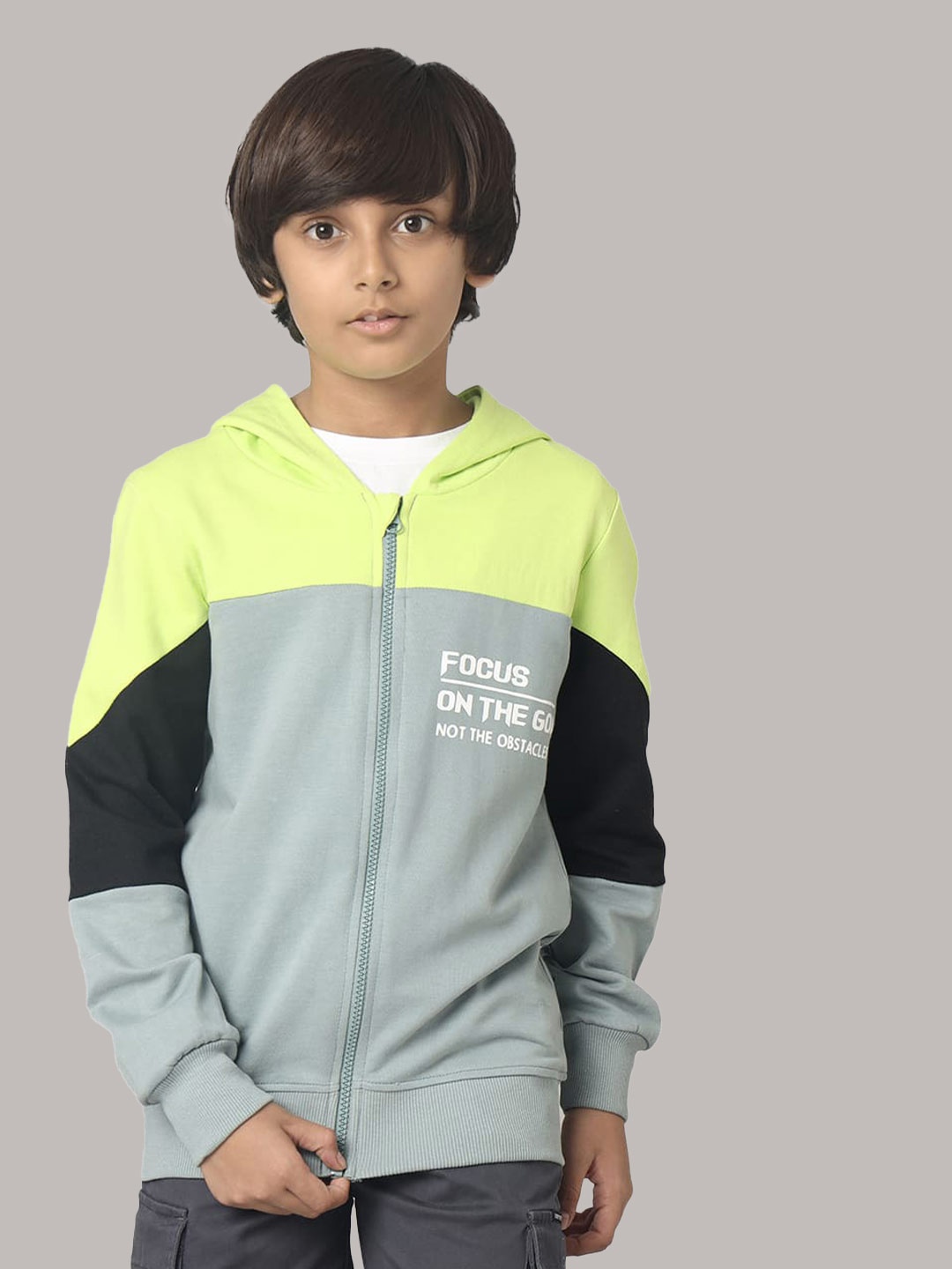 UNDER FOURTEEN ONLY Boys Colourblocked Hooded Cotton Front Open Sweatshirt, Green
UNDER FOURTEEN ONLY Boys Colourblocked Hooded Cotton Front Open Sweatshirt, Green