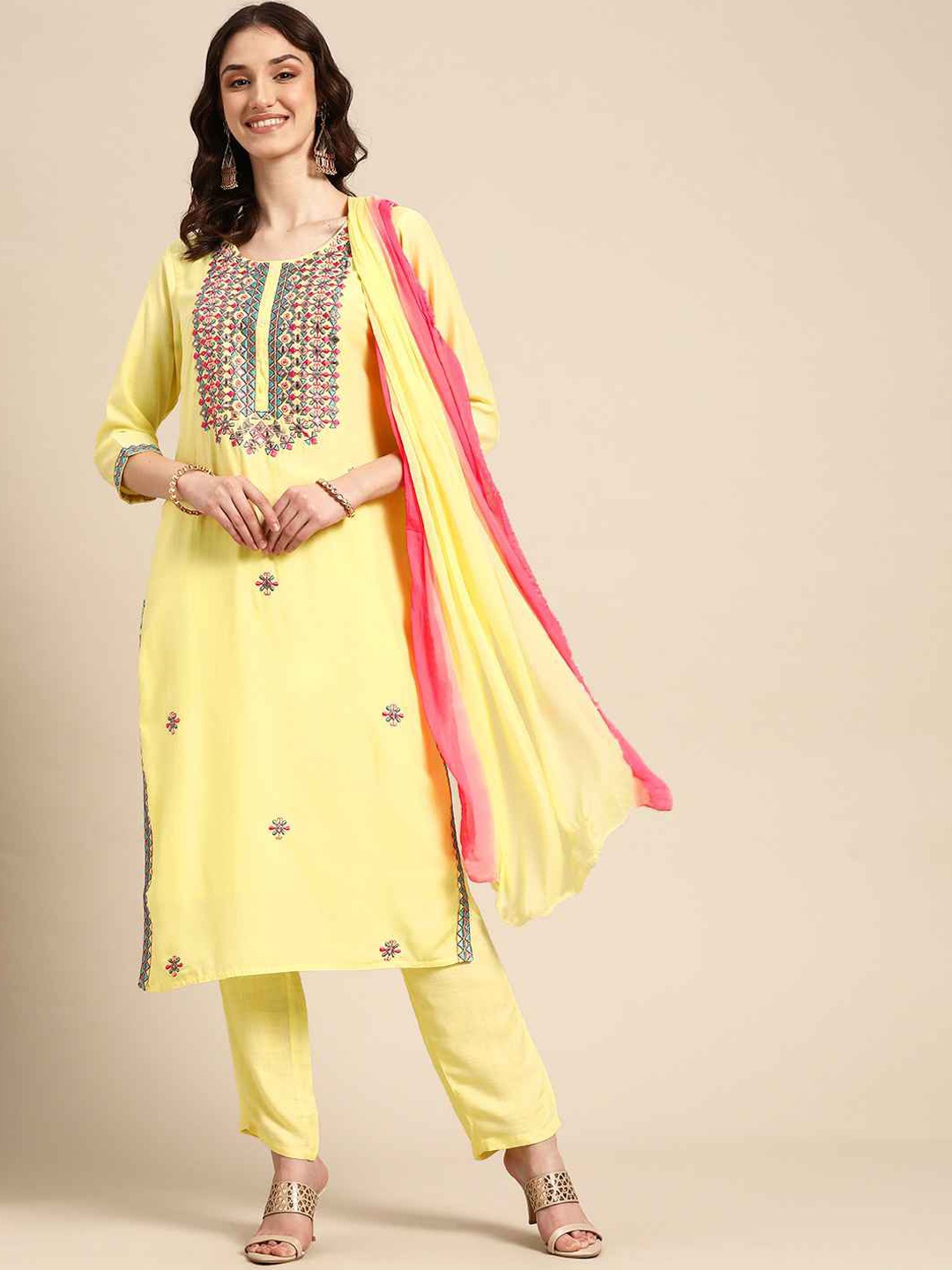 Happy Design Ethnic Motifs Embroidered Mirror Work Kurta with Trousers & Dupatta, Yellow
Happy Design Ethnic Motifs Embroidered Mirror Work Kurta with Trousers & Dupatta, Yellow
