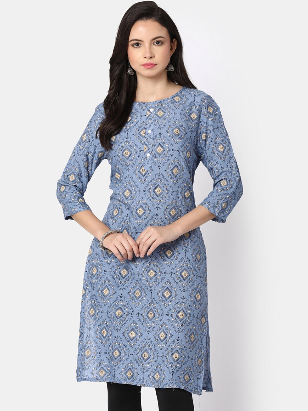 V-Mart Ethnic Motifs Printed Kurta, Blue