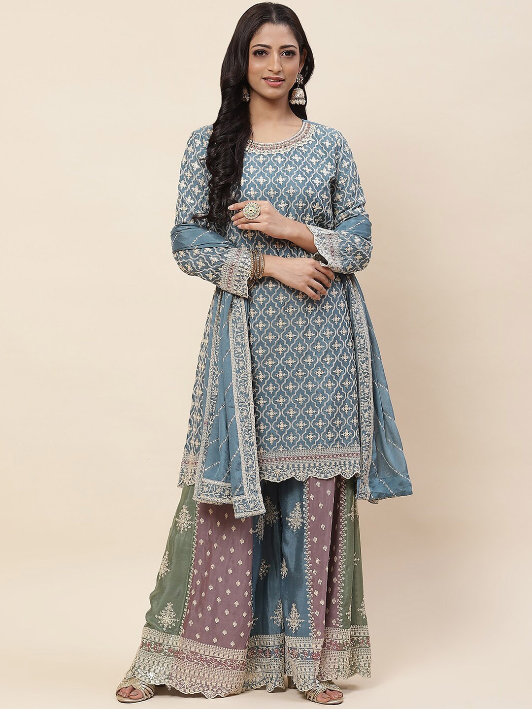 Meena Bazaar Floral Embroidered Thread Work Kurti with Palazzos & With Dupatta, Blue
Meena Bazaar Floral Embroidered Thread Work Kurti with Palazzos & With Dupatta, Blue