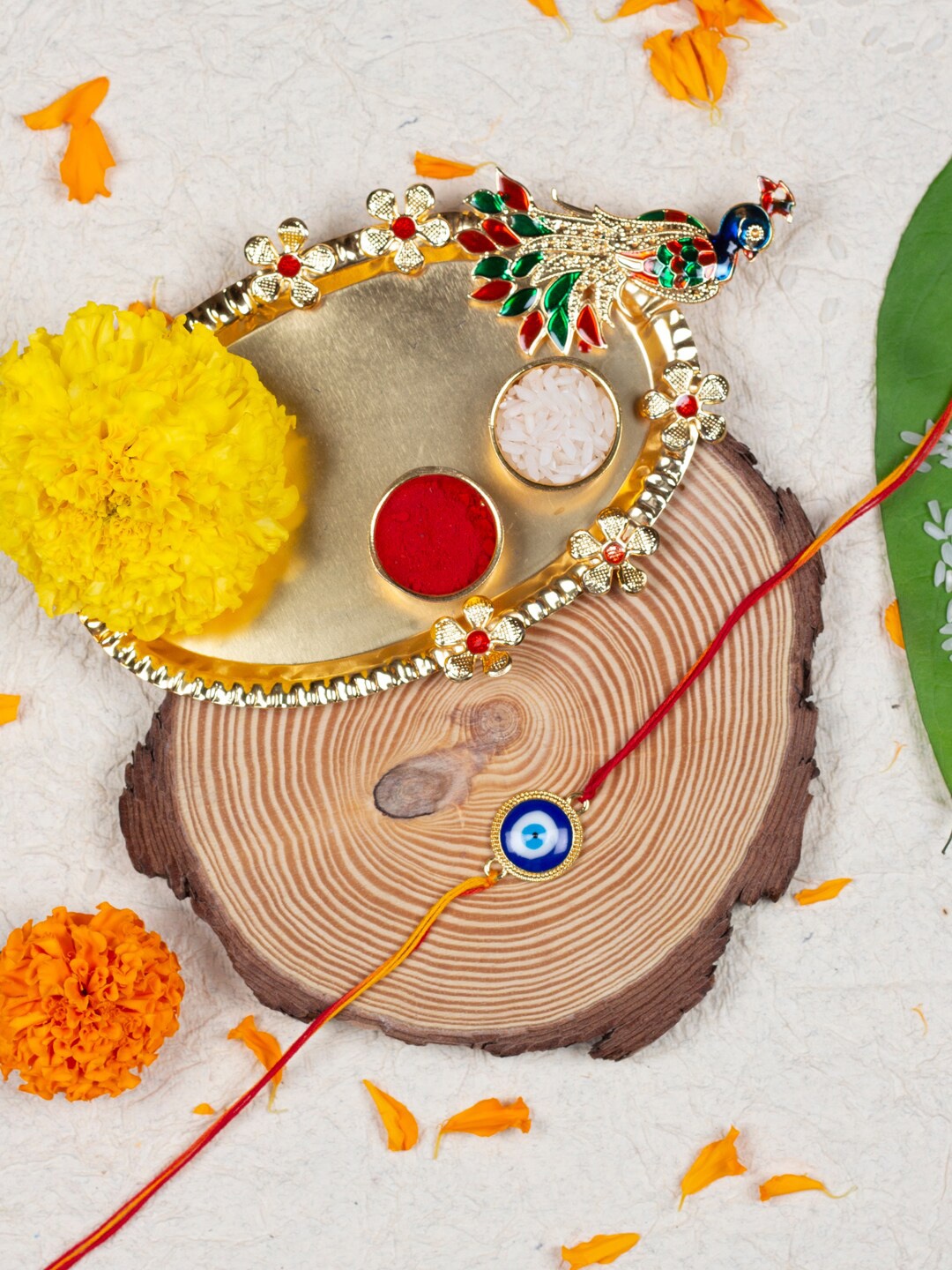 AccessHer Evil Eye Charm Rakhi With Roli, Rice, Greeting Card & 1 Peacock Pooja Thali, Blue
AccessHer Evil Eye Charm Rakhi With Roli, Rice, Greeting Card & 1 Peacock Pooja Thali, Blue