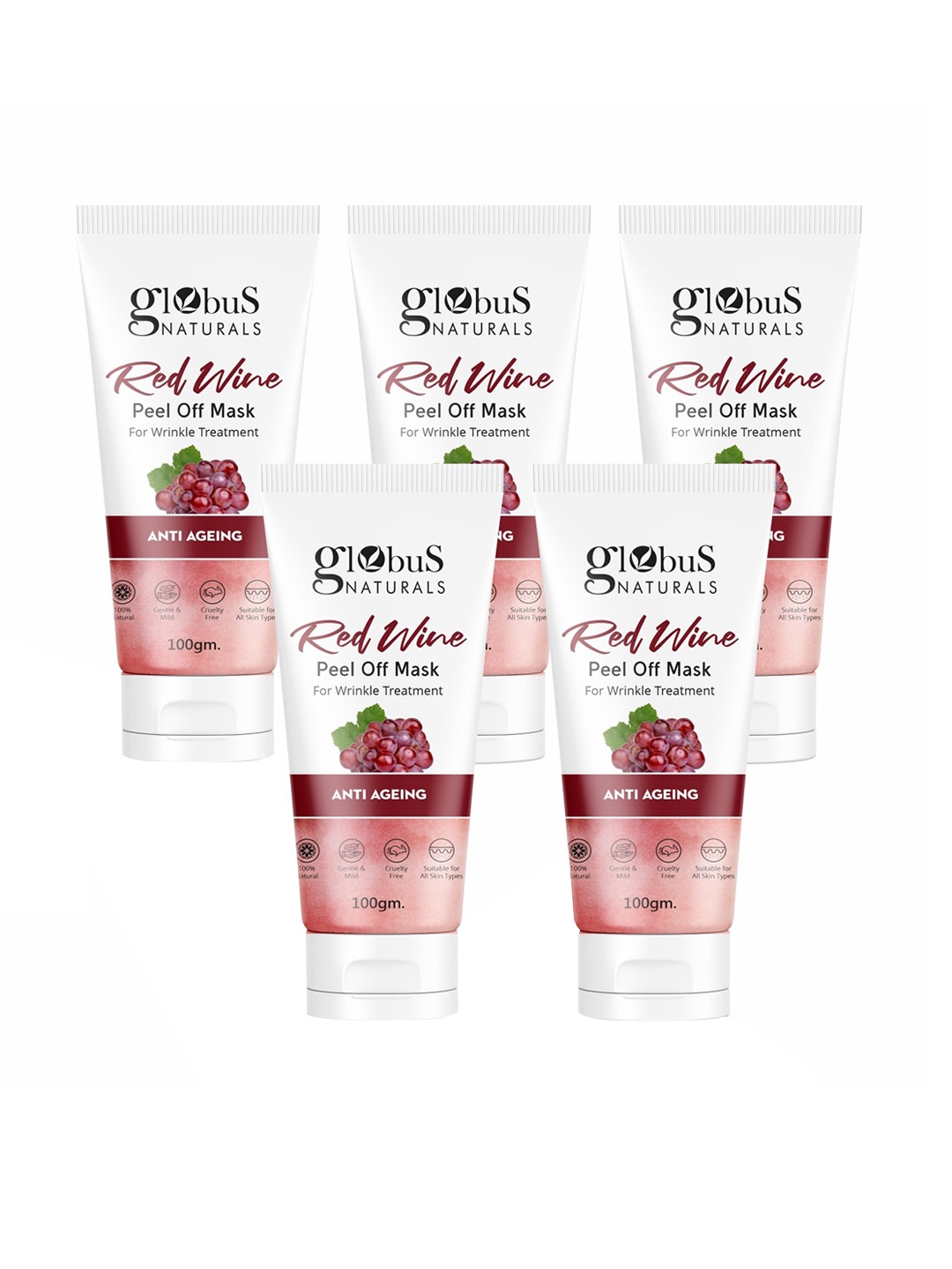 Globus naturals Set of 5 Red Wine Peel off Mask for Wrinkle Treatment -100gEach, White
Globus naturals Set of 5 Red Wine Peel off Mask for Wrinkle Treatment -100gEach, White