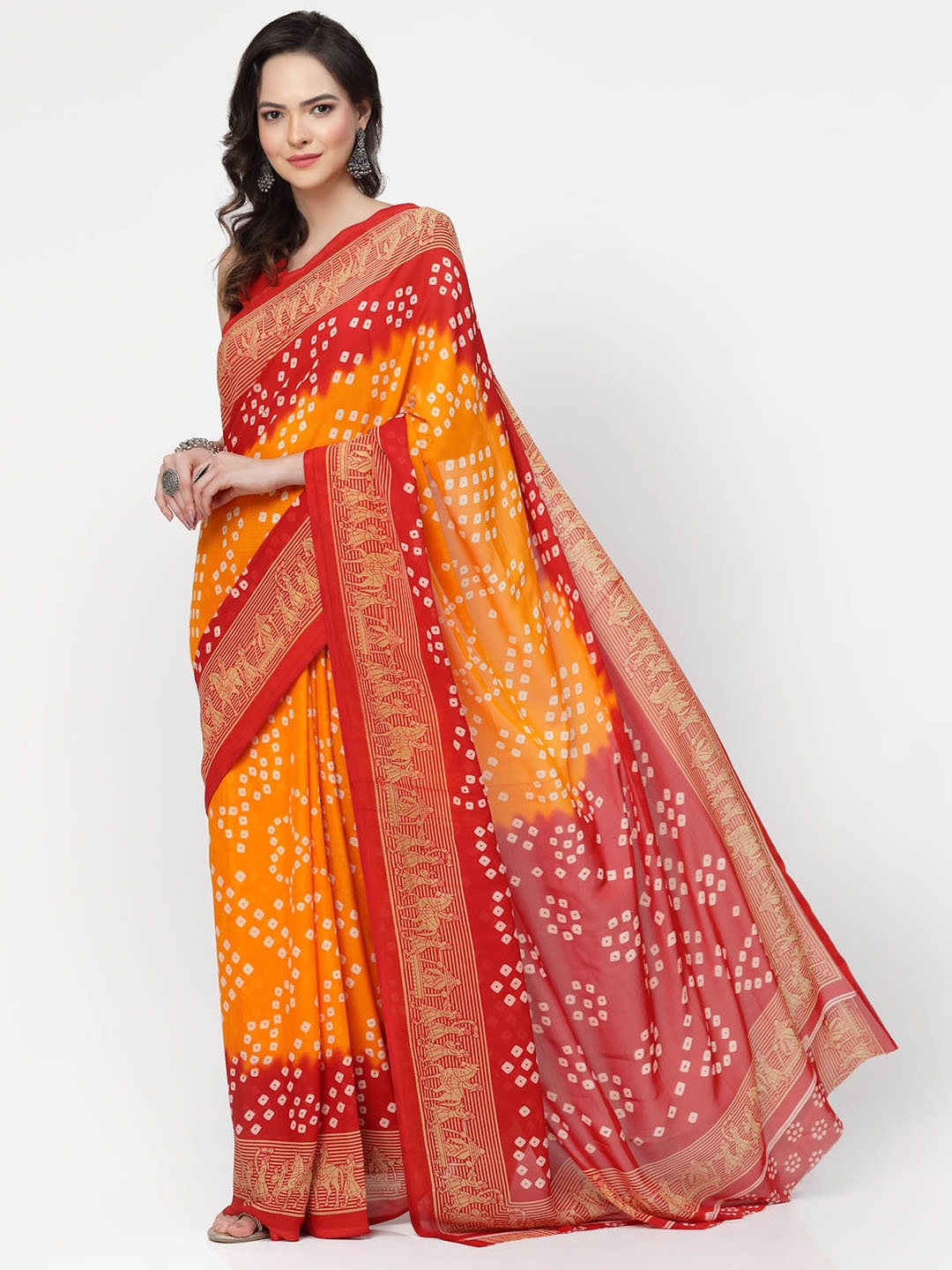 KALINI Pack Of 2 Bandhani Printed Poly Georgette Bandhani Saree, Red