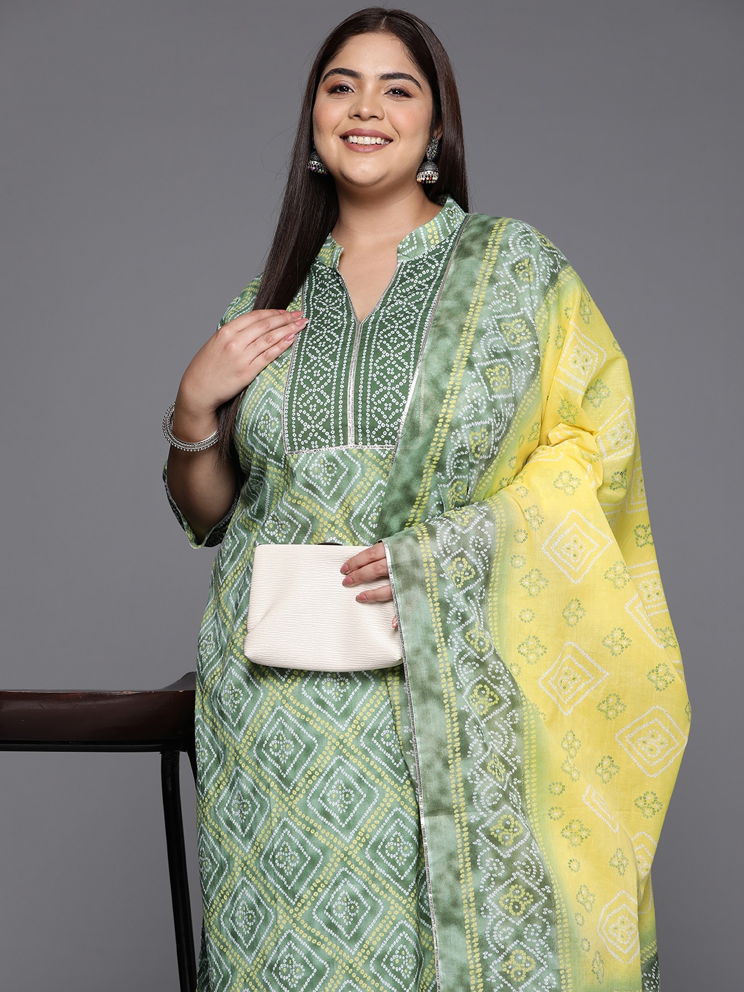 EXTRA LOVE BY LIBAS Women Plus Size Bandhani Printed Regular Gotta Patti Cotton Kurta Set, Green
EXTRA LOVE BY LIBAS Women Plus Size Bandhani Printed Regular Gotta Patti Cotton Kurta Set, Green