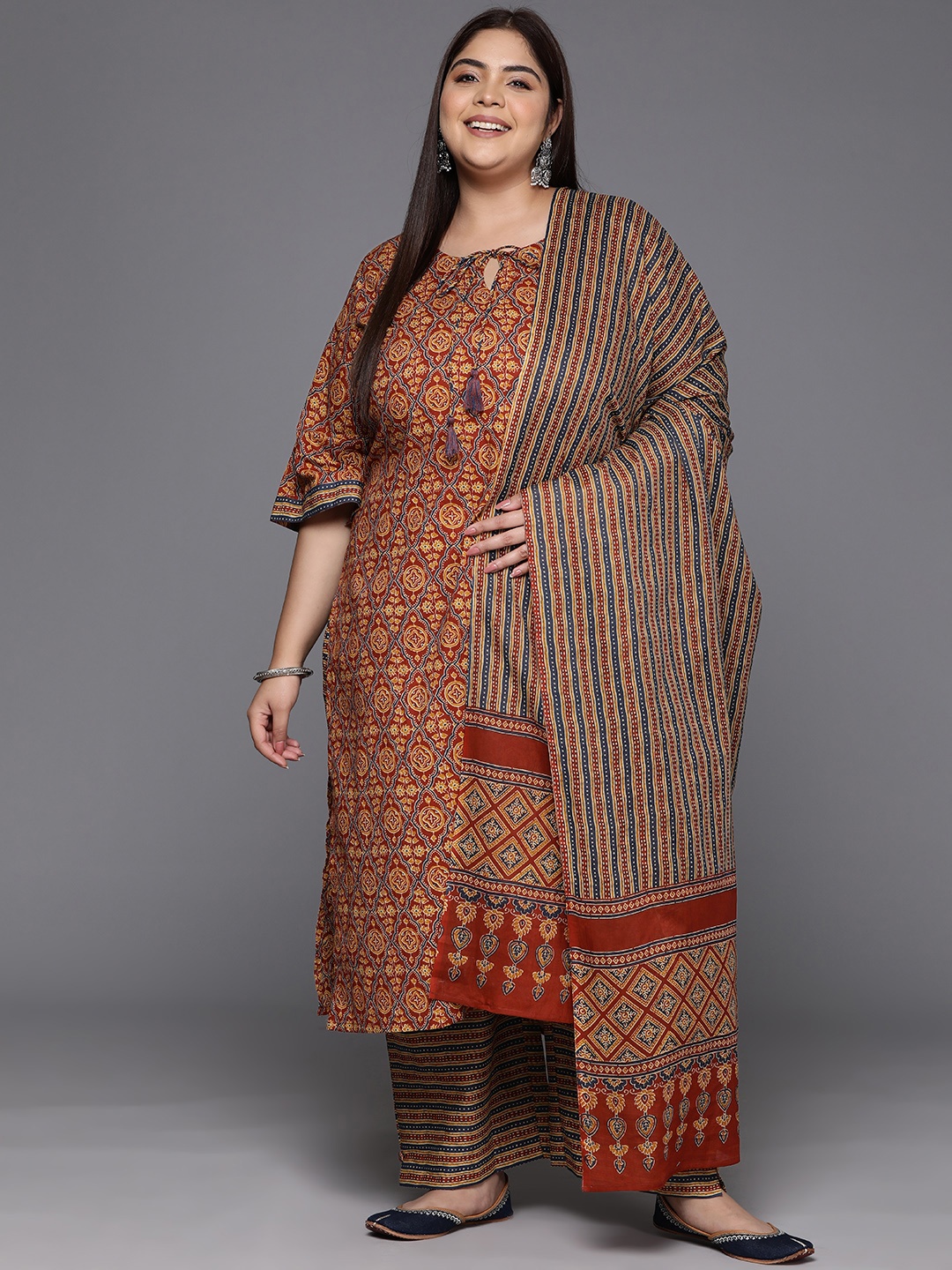 EXTRA LOVE BY LIBAS Plus Size Ethnic Motifs Printed Cotton Kurta with Palazzos & Dupatta, Maroon
EXTRA LOVE BY LIBAS Plus Size Ethnic Motifs Printed Cotton Kurta with Palazzos & Dupatta, Maroon