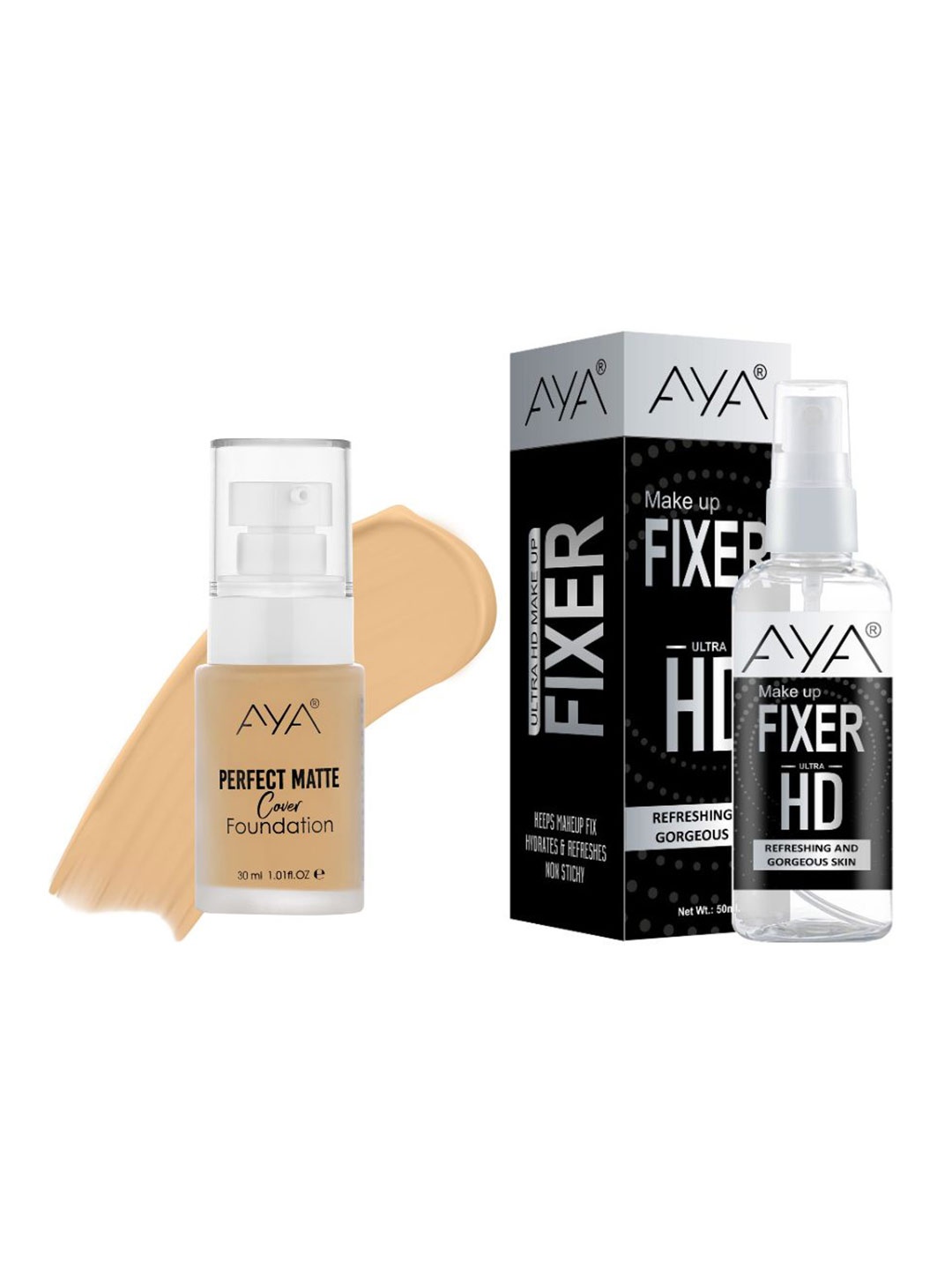AYA Set Of Perfect Matte Cover Foundation 30ml - Ivory 01 & Ultra HD Makeup Fixer - 50ml, Multi
AYA Set Of Perfect Matte Cover Foundation 30ml - Ivory 01 & Ultra HD Makeup Fixer - 50ml, Multi