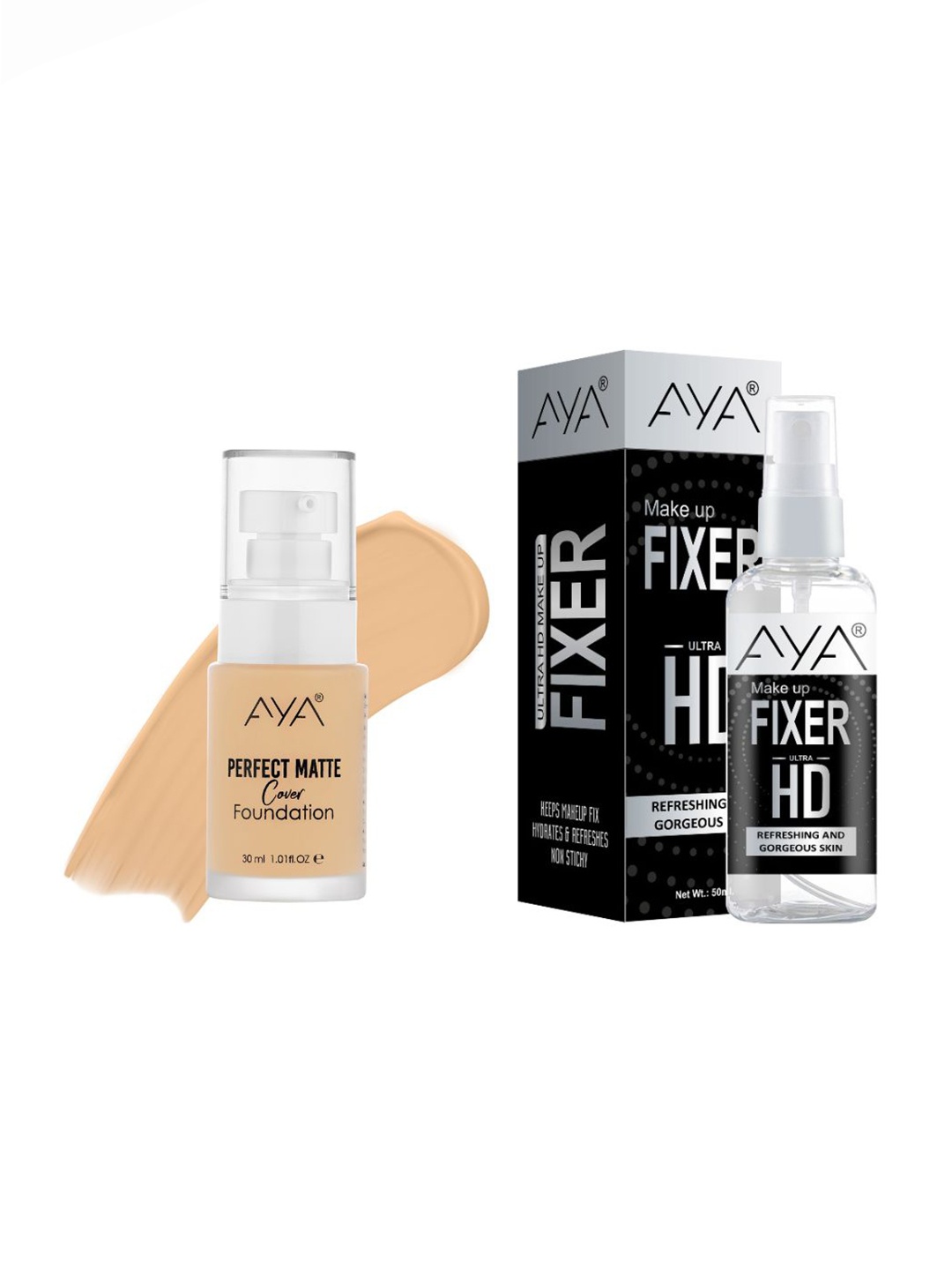 AYA Set Of 2 Perfect Matte Cover Foundation 03 Medium Beige & HD Makeup Fixer 50 ml, Multi
AYA Set Of 2 Perfect Matte Cover Foundation 03 Medium Beige & HD Makeup Fixer 50 ml, Multi