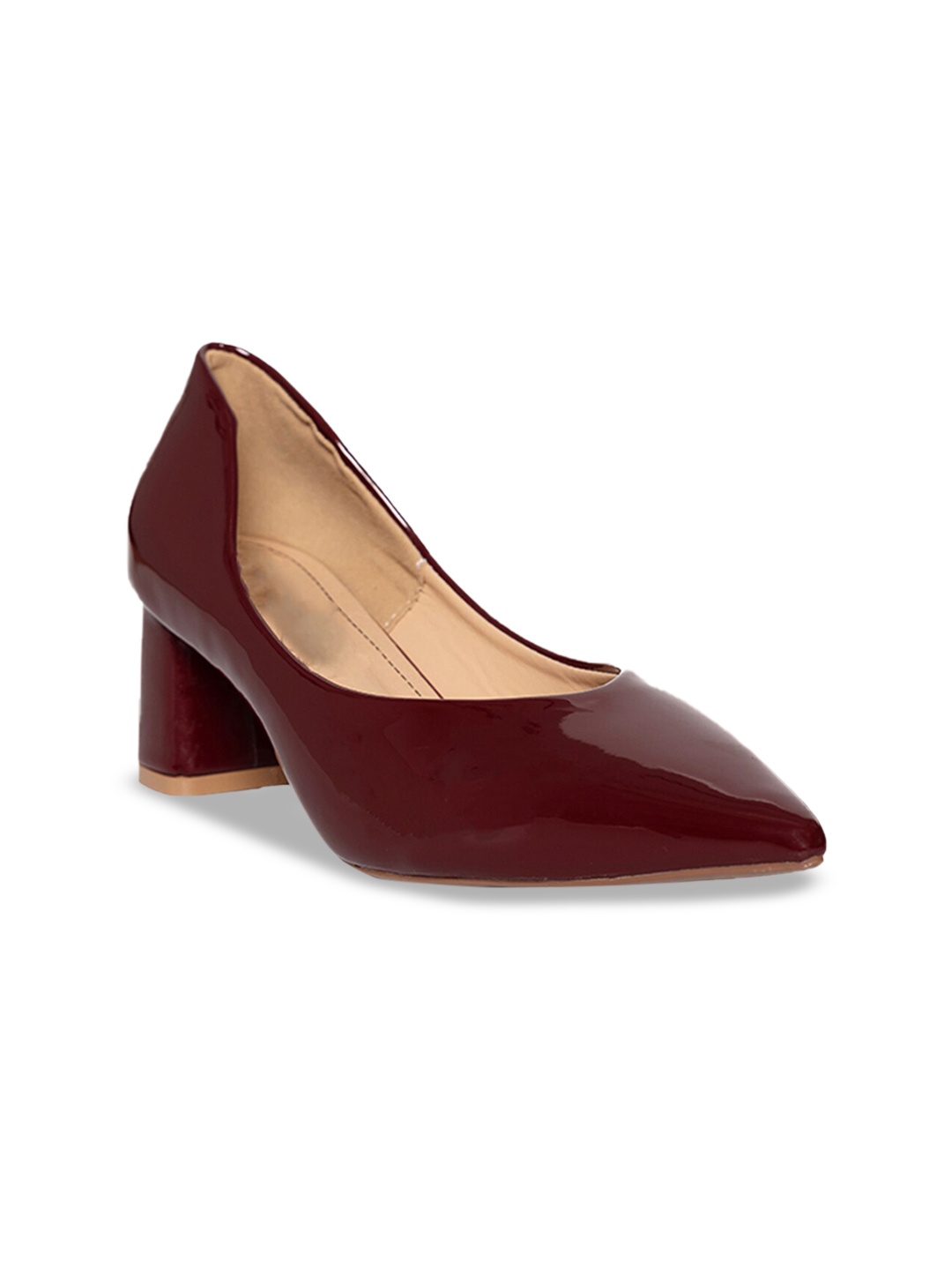 ODETTE Pointed Toe Block Pumps, Maroon