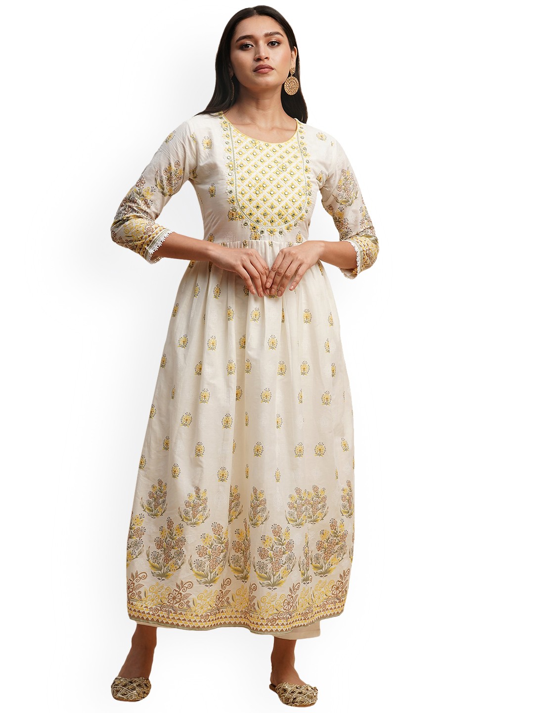 Nimayaa Floral Printed Regular Mirror Work Pure Cotton Kurta with Trousers & With Dupatta, White
Nimayaa Floral Printed Regular Mirror Work Pure Cotton Kurta with Trousers & With Dupatta, White