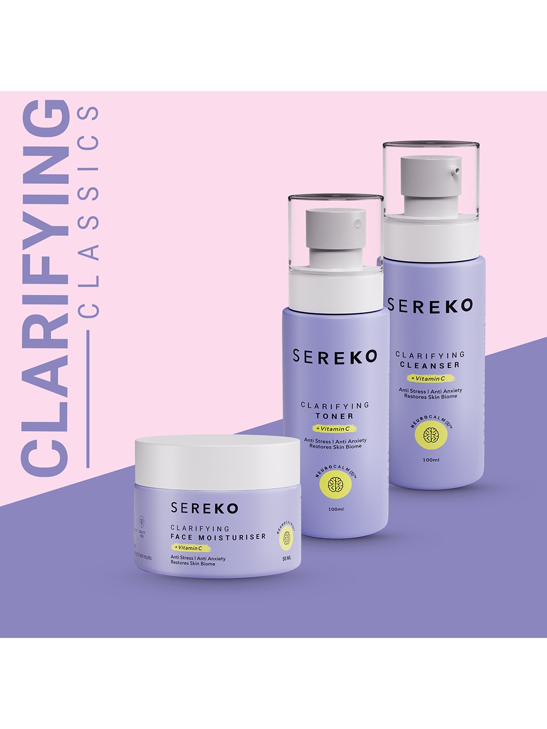 SEREKO Set Of 3 Clarifying Classics Cleanser- Toner & Moisturiser - 100ml Each, Yellow
SEREKO Set Of 3 Clarifying Classics Cleanser- Toner & Moisturiser - 100ml Each, Yellow