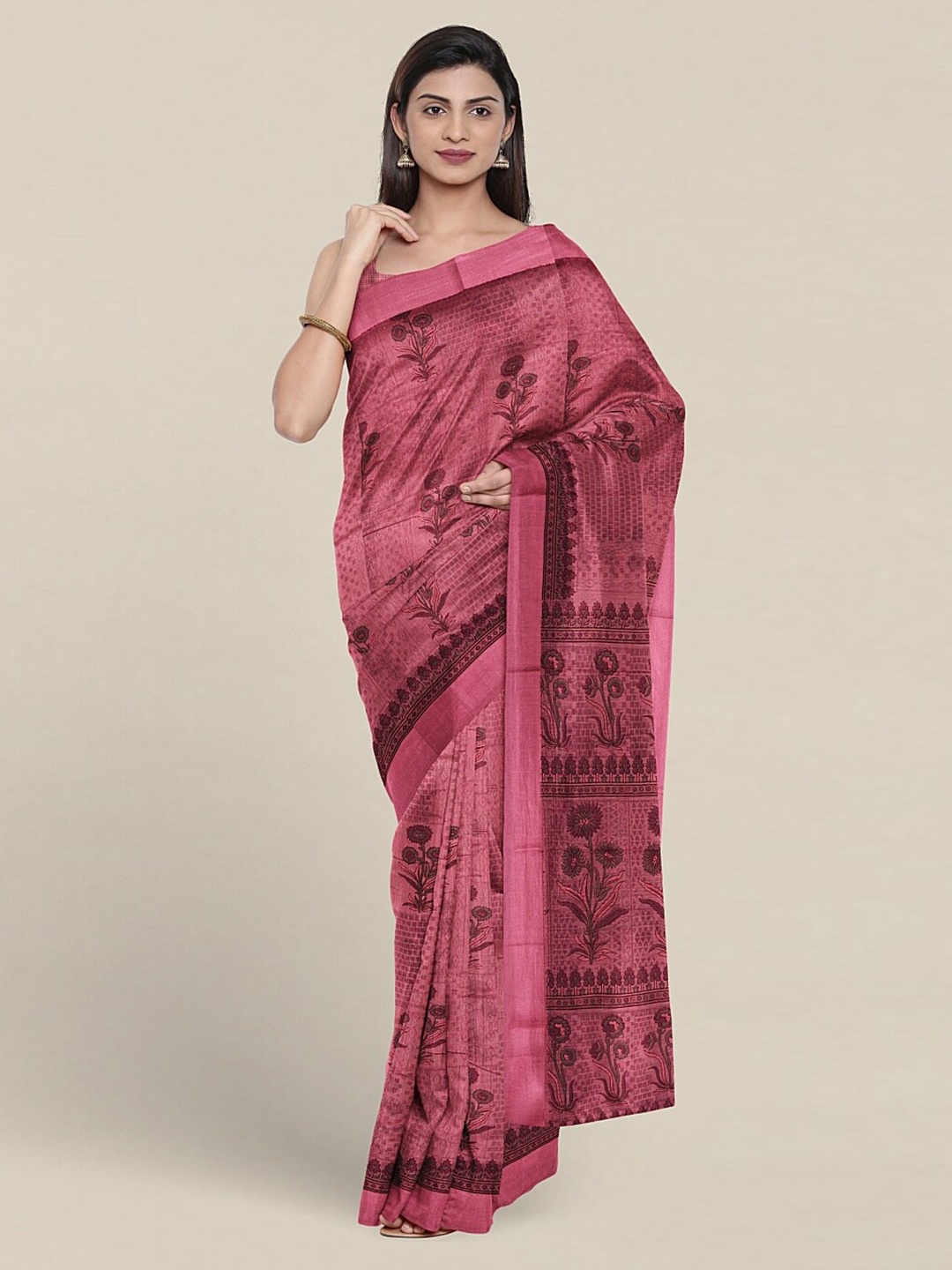 Pothys Floral Printed Pure Cotton Saree, Pink