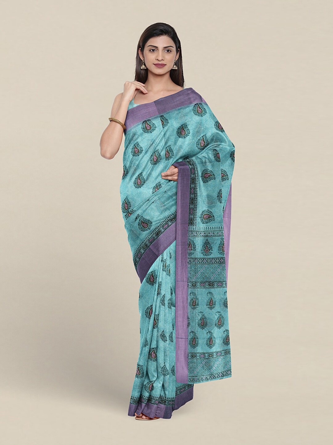 Pothys Ethnic Motifs Printed Pure Cotton Saree, Blue