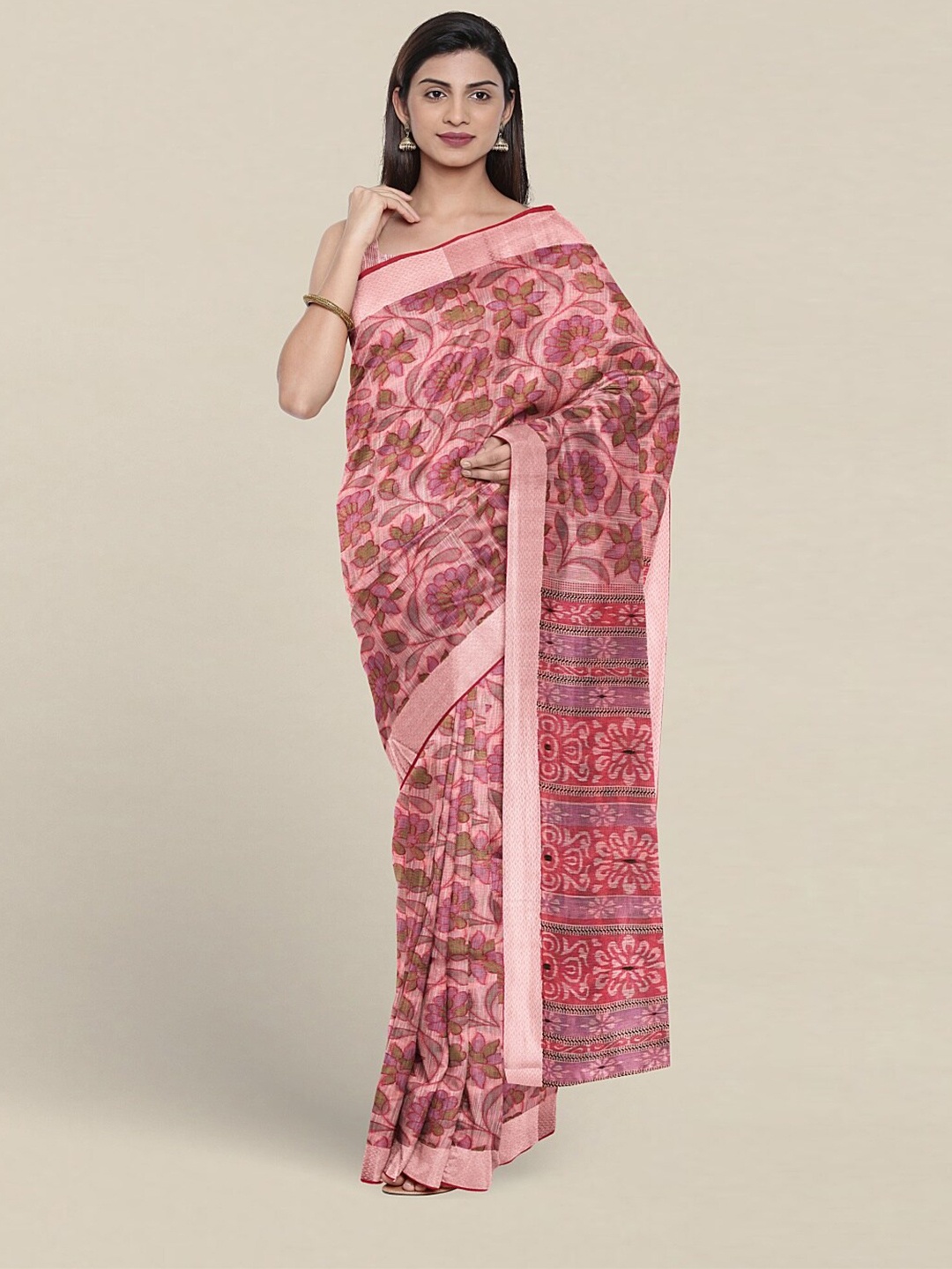 Pothys Floral Printed Pure Cotton Saree, Pink