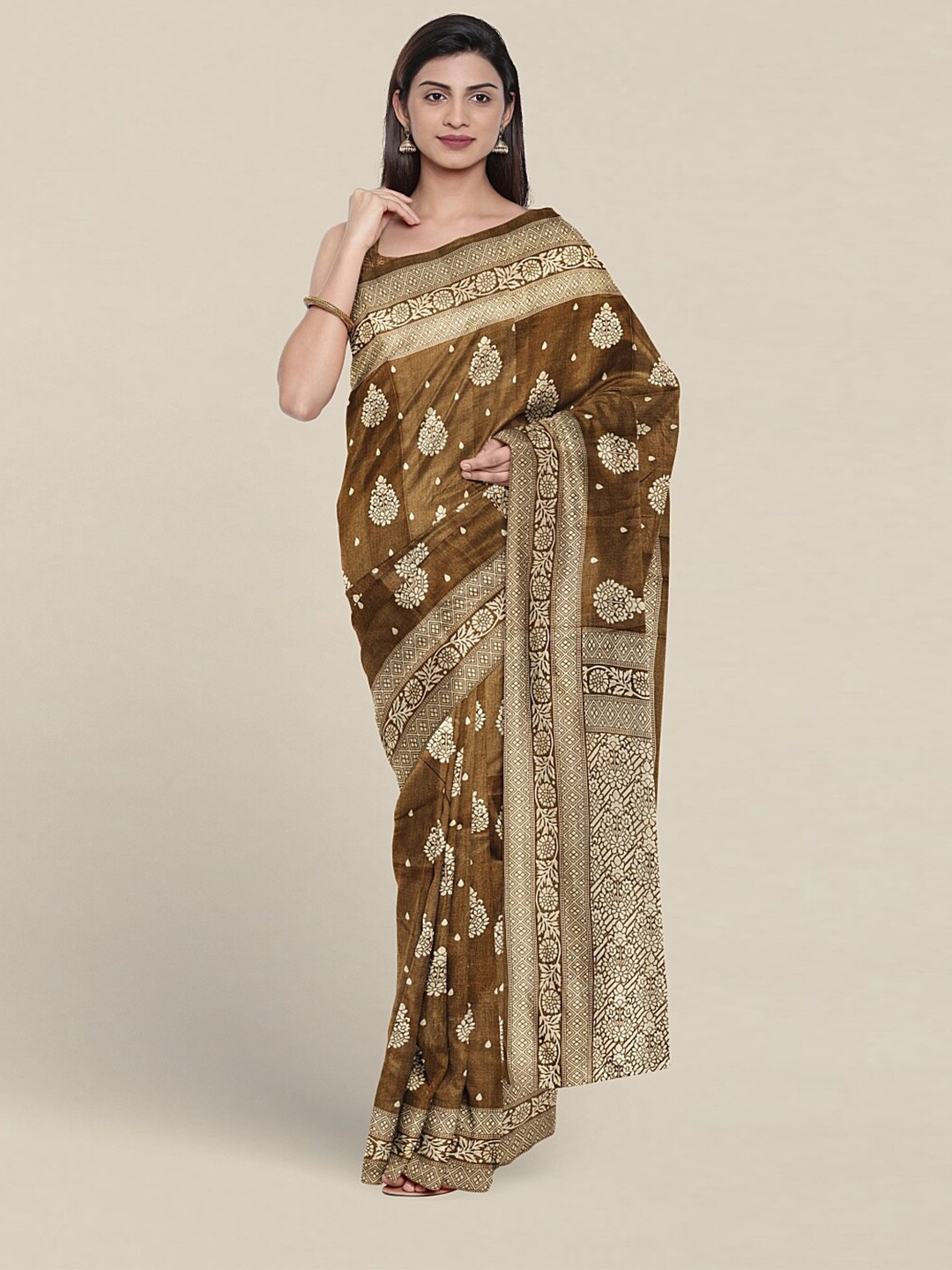 Pothys Ethnic Motifs Printed Saree, Brown