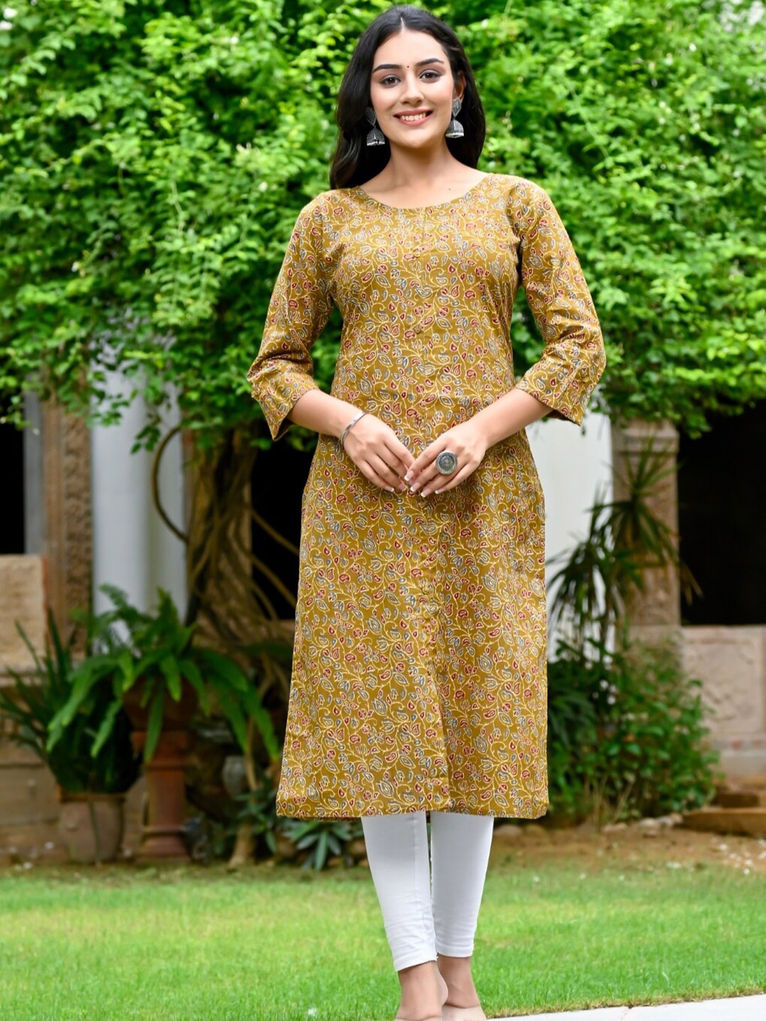 Nishika Floral Printed Pure Cotton Kurta, Brown