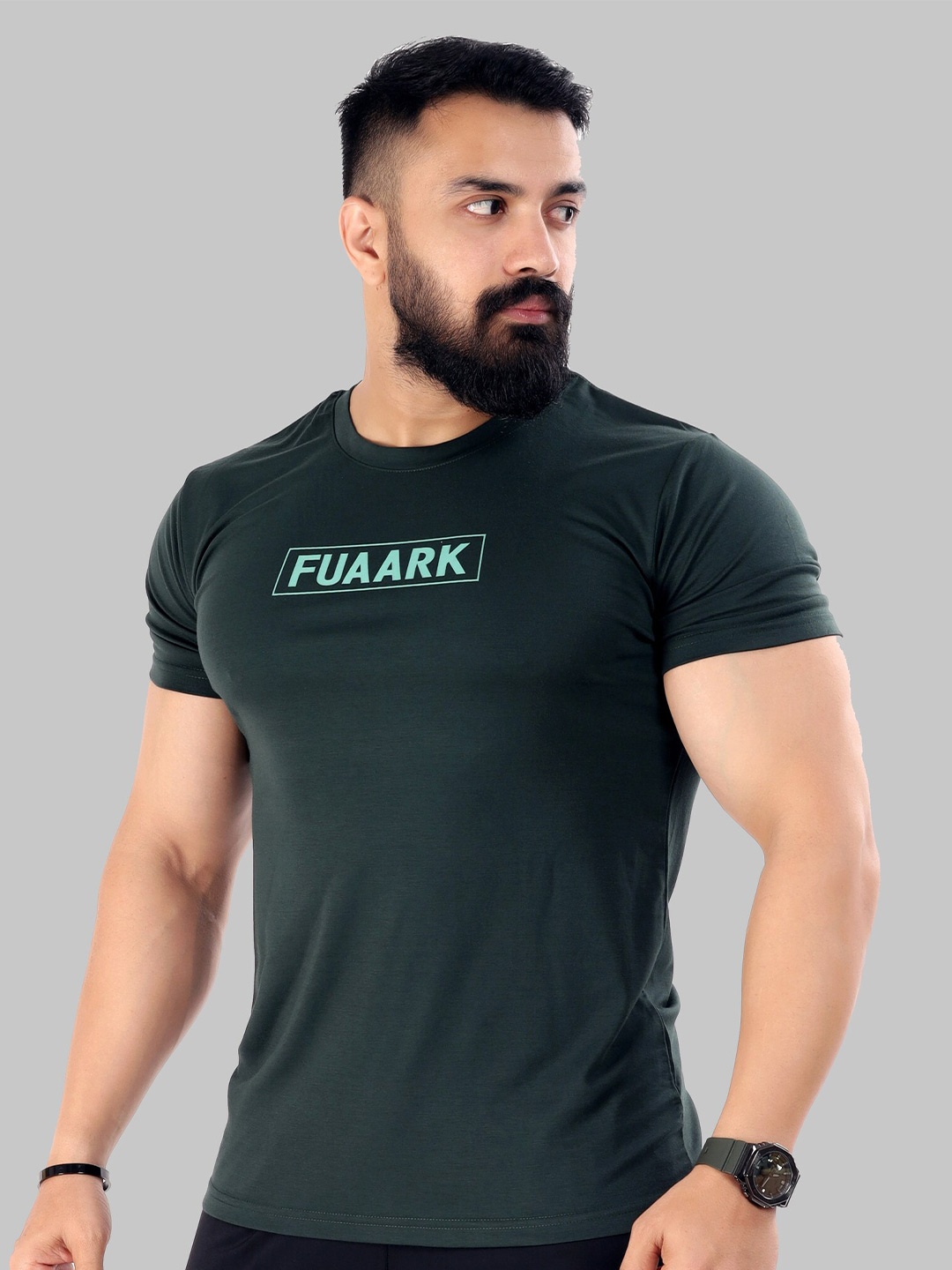 FUAARK Round Neck Short Sleeves Anti Odour Cotton T-shirt, Green