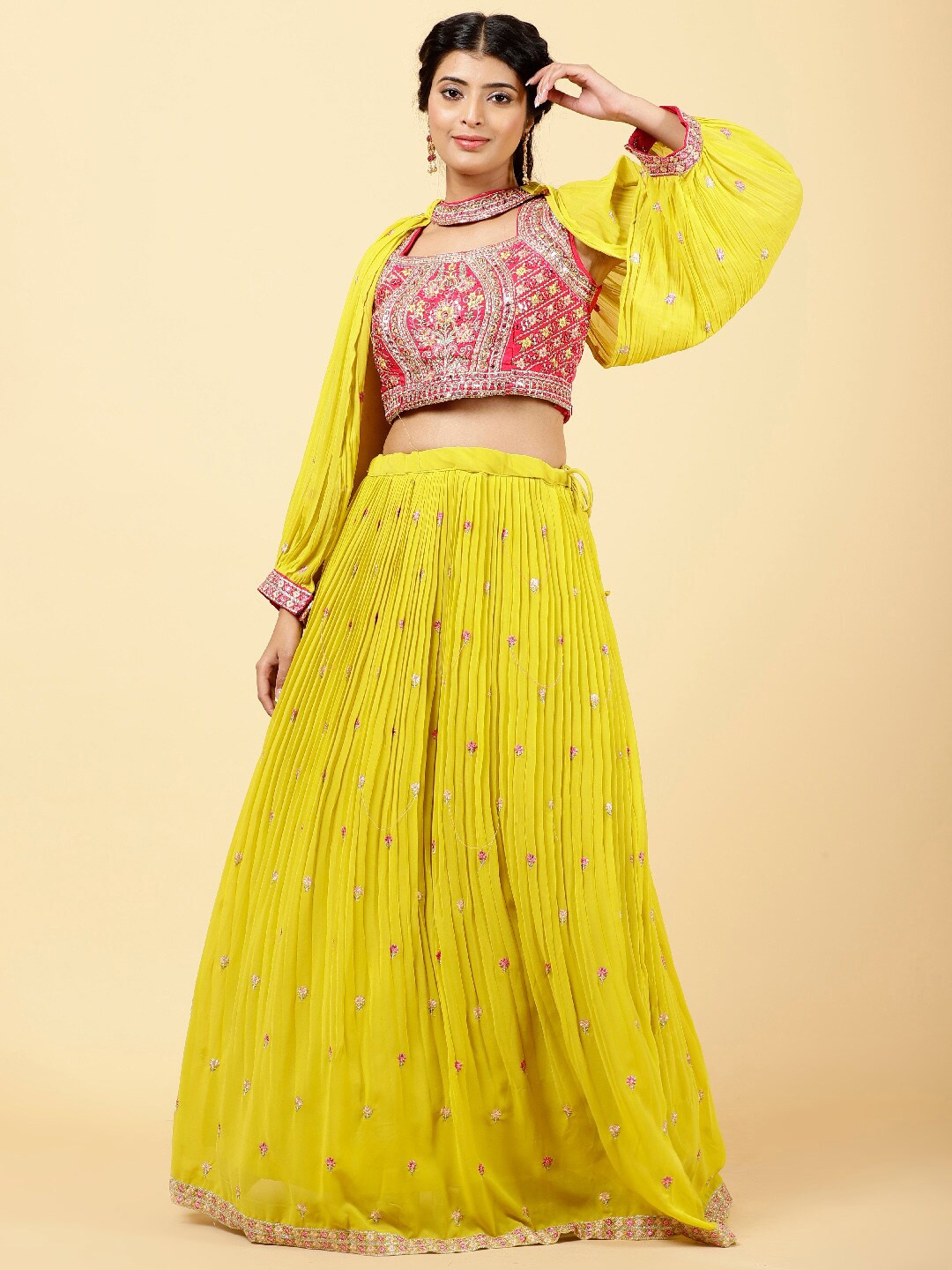 Meena Bazaar Embroidered Mirror Work Ready to Wear Lehenga & Blouse With Cape, Mustard
Meena Bazaar Embroidered Mirror Work Ready to Wear Lehenga & Blouse With Cape, Mustard