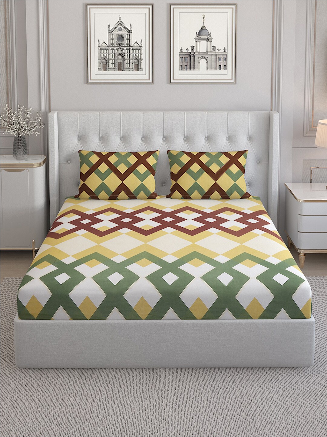 Monte Carlo Yellow & White Geometric Pure Cotton 152 TC King Bedsheet With 2 Pillow Covers
Monte Carlo Yellow & White Geometric Pure Cotton 152 TC King Bedsheet With 2 Pillow Covers