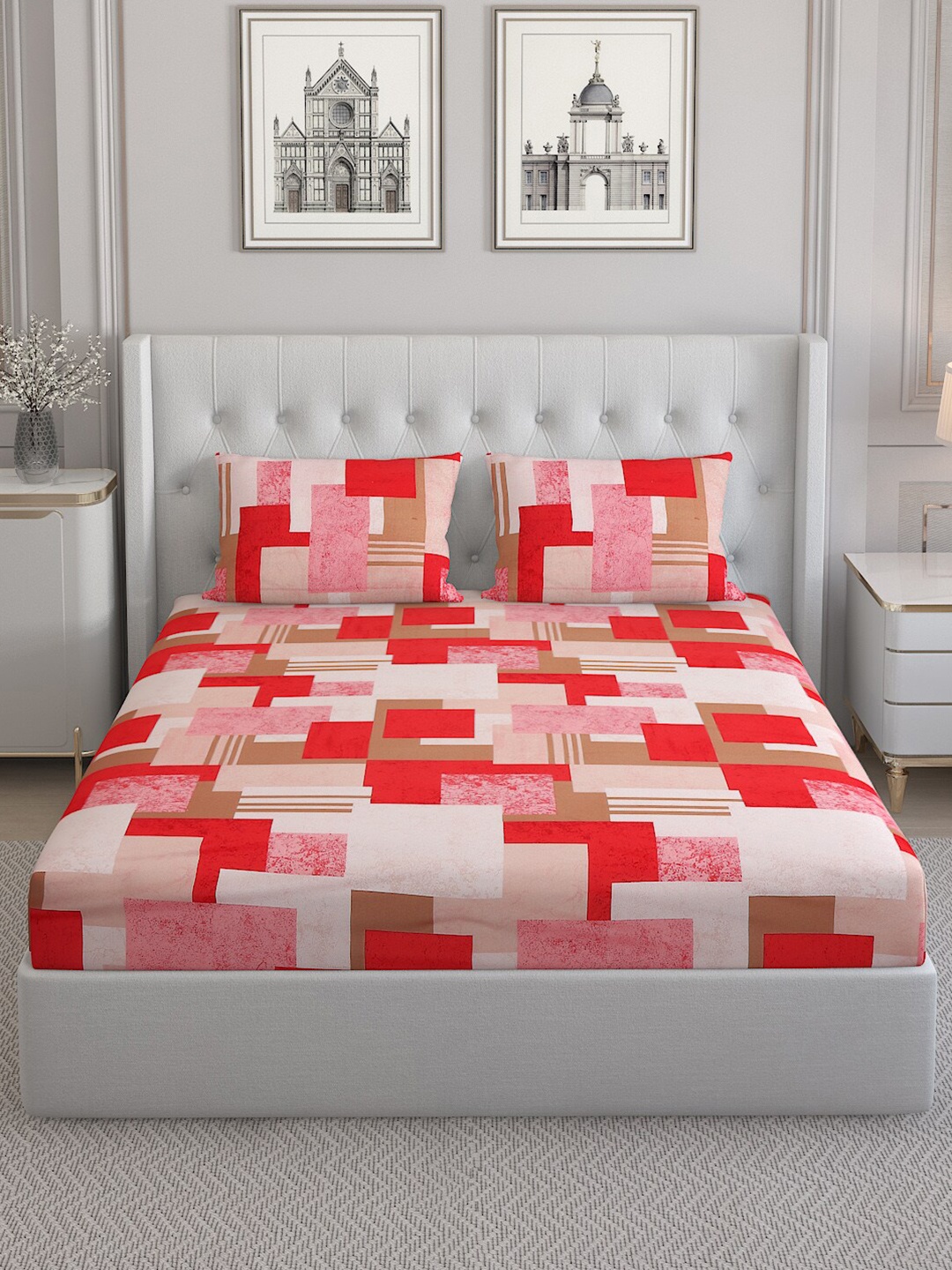 Monte Carlo Pink & Red Geometric Pure Cotton 140 TC King Bedsheet with 2 Pillow Covers
Monte Carlo Pink & Red Geometric Pure Cotton 140 TC King Bedsheet with 2 Pillow Covers