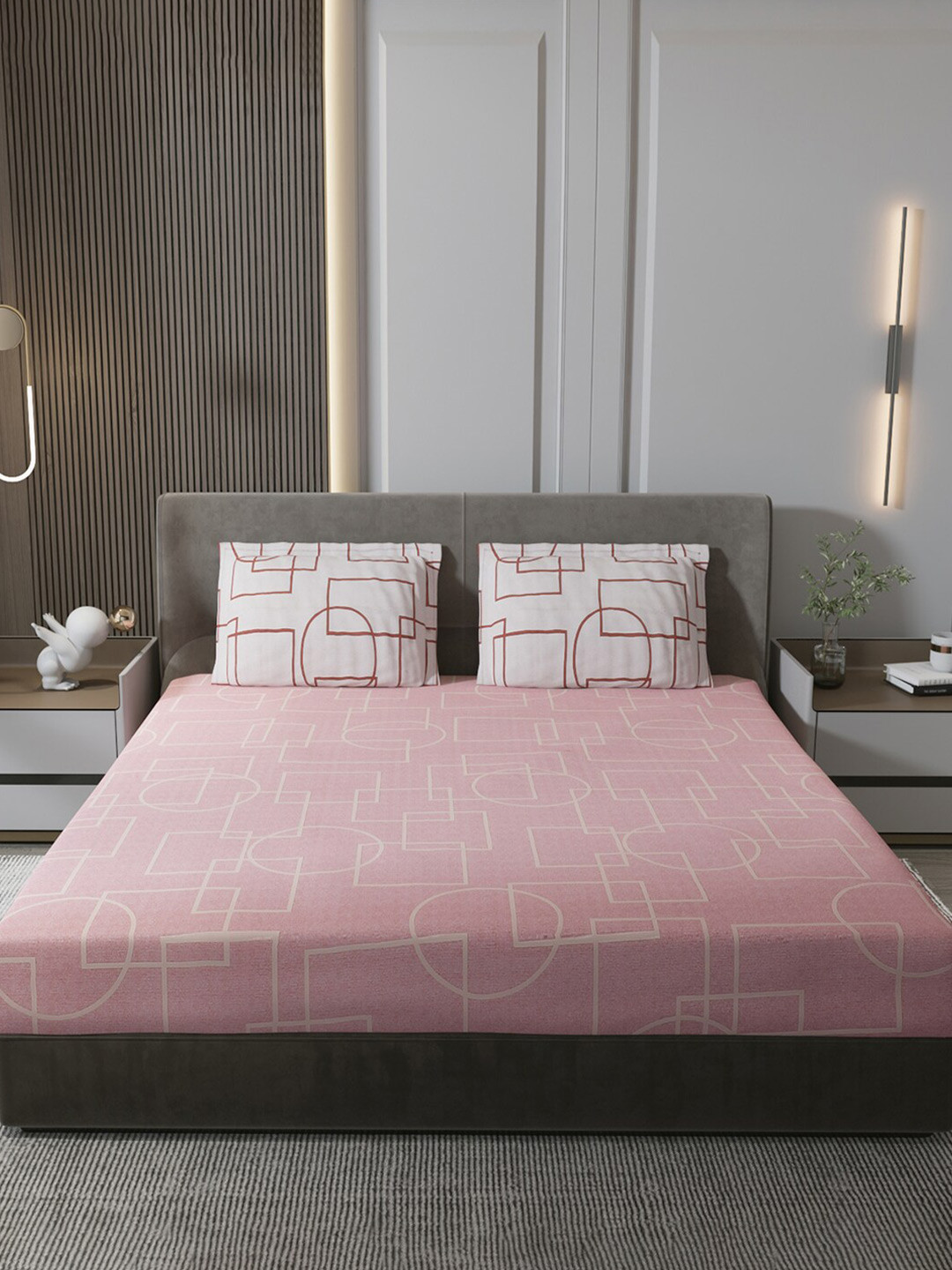 Monte Carlo Isla Pink & White Geometric Cotton 140 TC King Bedsheet with 2 Pillow Covers
Monte Carlo Isla Pink & White Geometric Cotton 140 TC King Bedsheet with 2 Pillow Covers