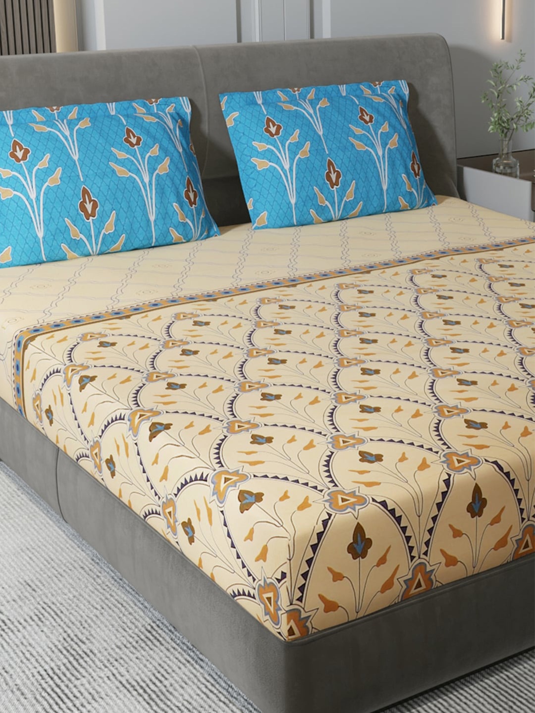 Monte Carlo Persia Beige Floral Pure Cotton 144 TC King Bedsheet with 2 Pillow Covers
Monte Carlo Persia Beige Floral Pure Cotton 144 TC King Bedsheet with 2 Pillow Covers