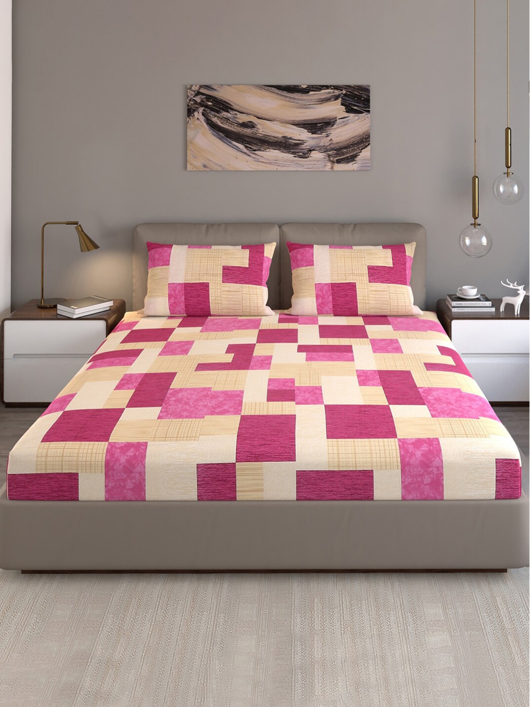 Monte Carlo Cameron Pink & Beige Printed Cotton 140 TC Queen Bedsheet With 2 Pillow Covers
Monte Carlo Cameron Pink & Beige Printed Cotton 140 TC Queen Bedsheet With 2 Pillow Covers