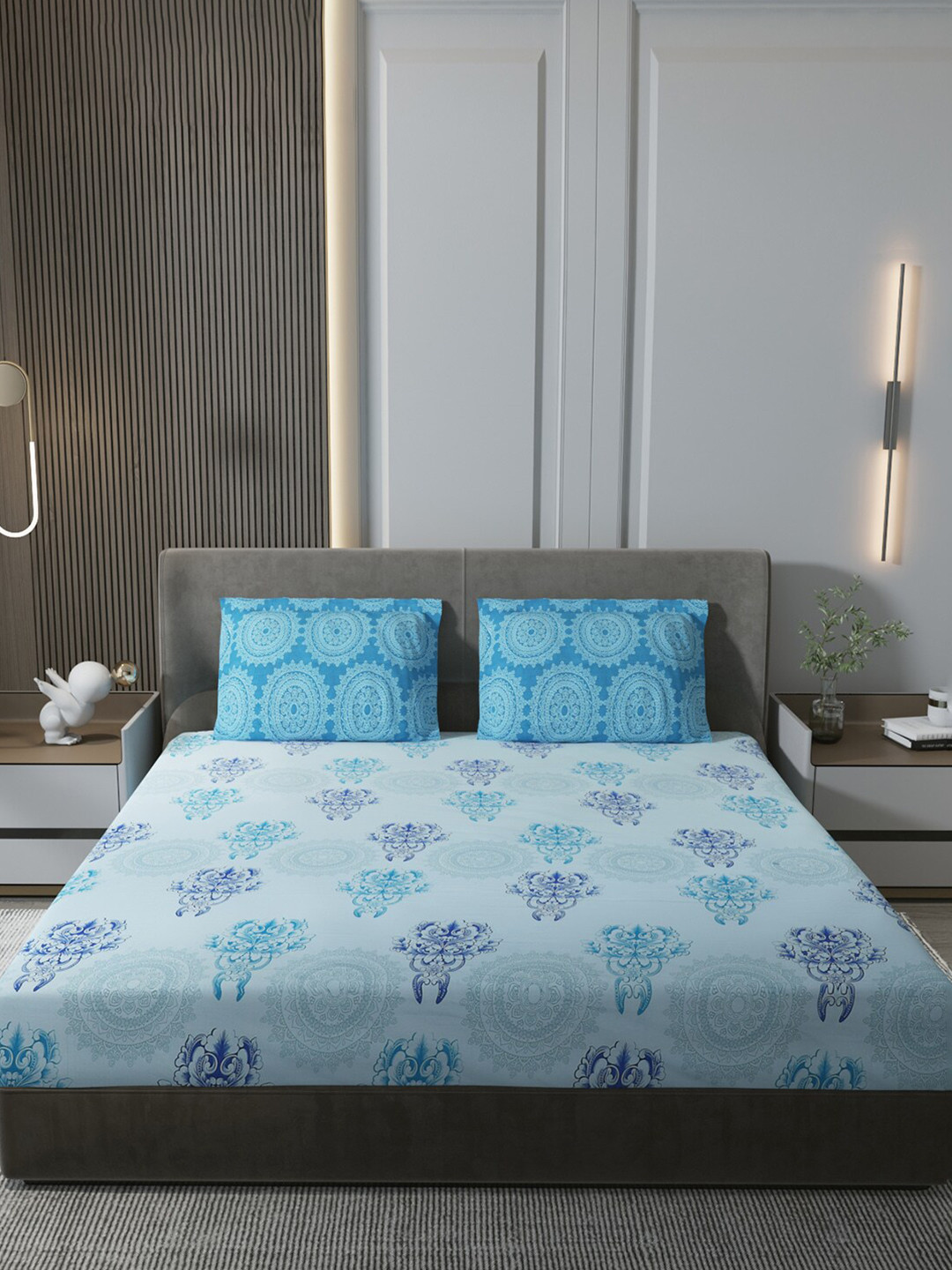 Monte Carlo Persia Blue Printed Cotton 144 TC King Bedsheet With 2 Pillow Covers
Monte Carlo Persia Blue Printed Cotton 144 TC King Bedsheet With 2 Pillow Covers