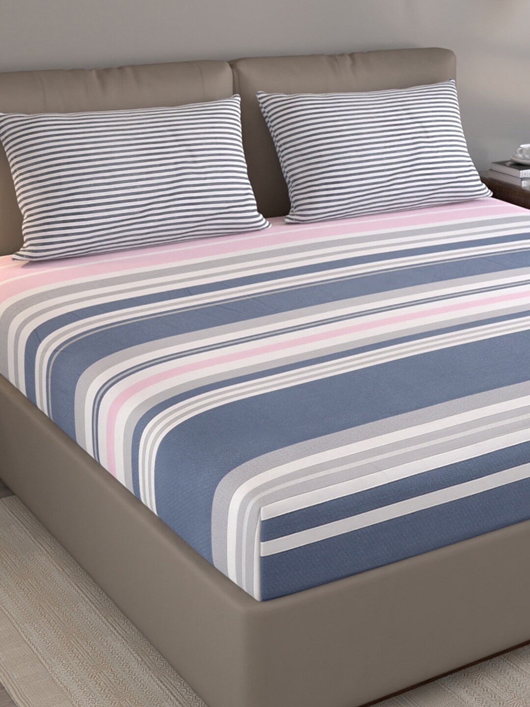 Monte Carlo Lovenia Blue & Pink Striped 200 TC Cotton Queen Bedsheet with 2 Pillow Covers
Monte Carlo Lovenia Blue & Pink Striped 200 TC Cotton Queen Bedsheet with 2 Pillow Covers