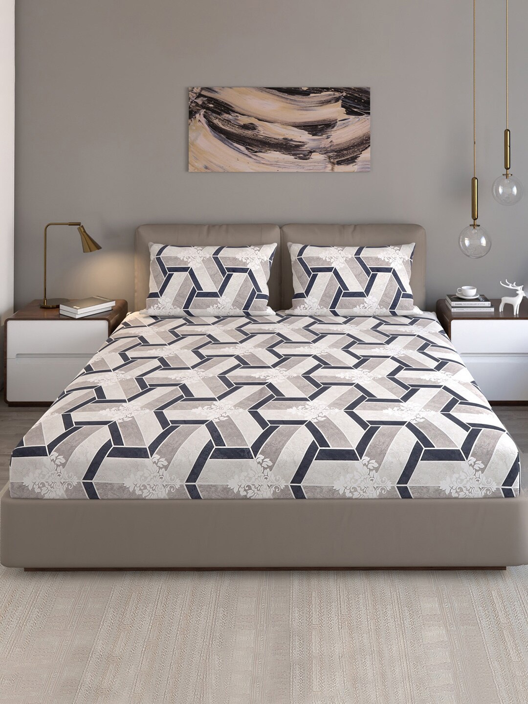 Monte Carlo Celebrations Grey Striped 120 TC Cotton Queen Bedsheet with 2 Pillow Covers
Monte Carlo Celebrations Grey Striped 120 TC Cotton Queen Bedsheet with 2 Pillow Covers