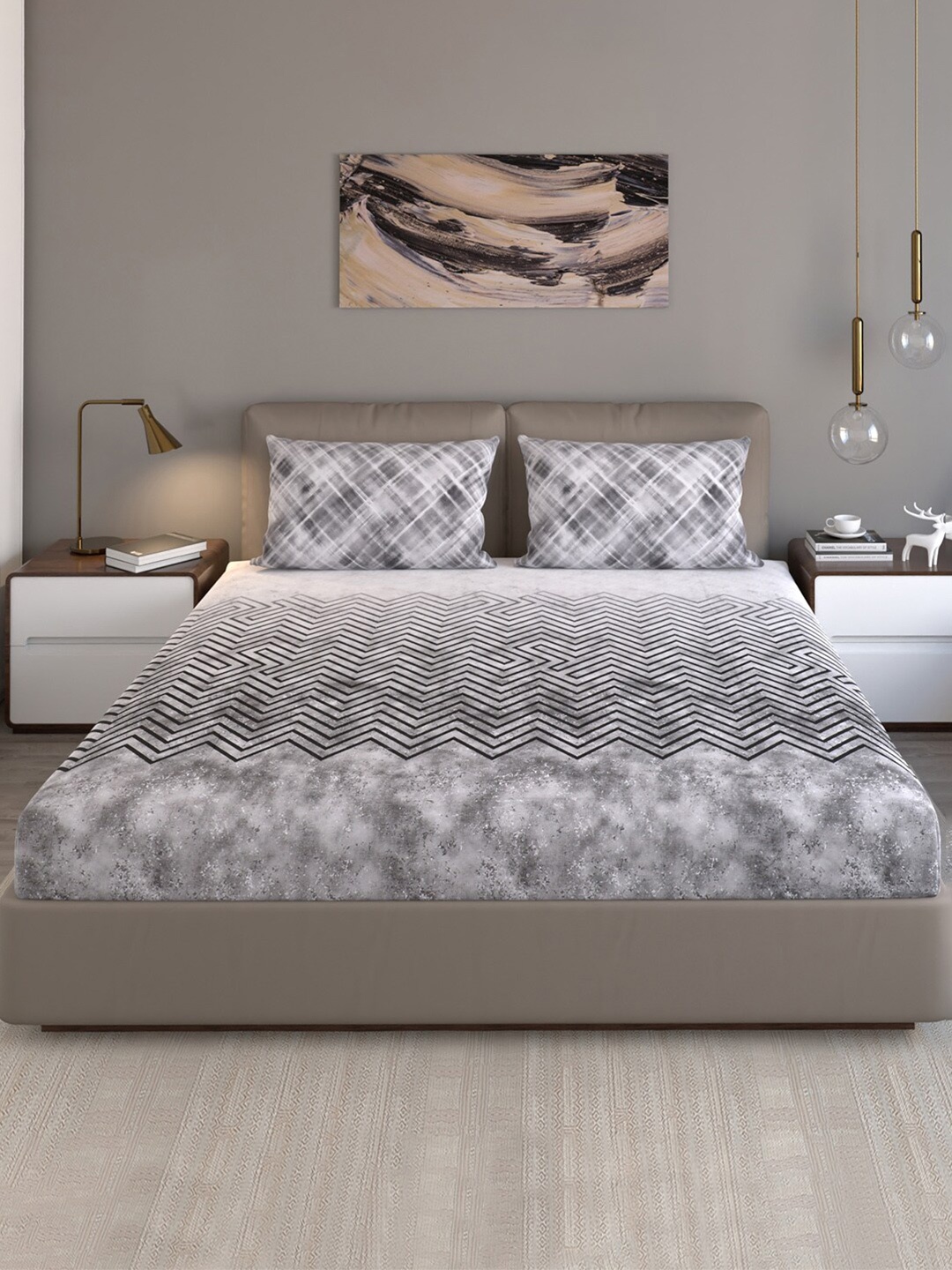 Monte Carlo Grey & Black Geometric Pure Cotton 140 TC King Bedsheet With 2 Pillow Covers
Monte Carlo Grey & Black Geometric Pure Cotton 140 TC King Bedsheet With 2 Pillow Covers