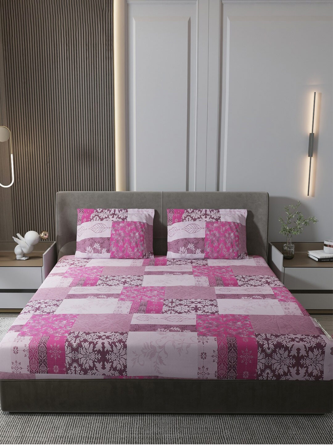Monte Carlo Pink & Brown Floral Pure Cotton 140 TC King Bedsheet With 2 Pillow Covers
Monte Carlo Pink & Brown Floral Pure Cotton 140 TC King Bedsheet With 2 Pillow Covers