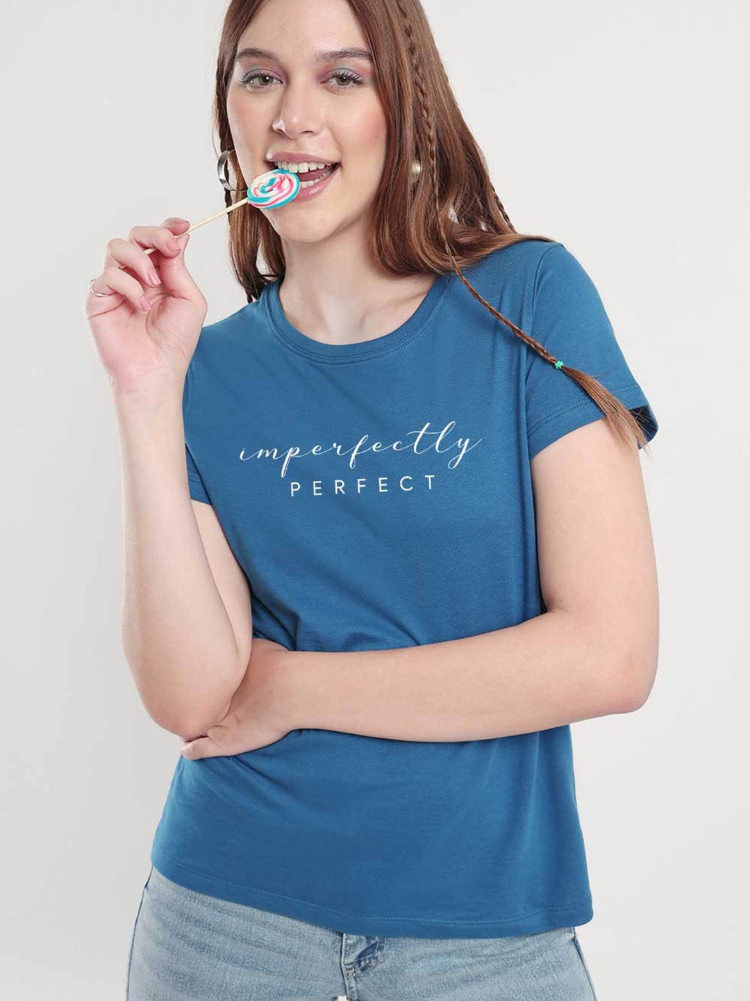 NOBERO Typography Printed Pure Cotton T-Shirt, Blue