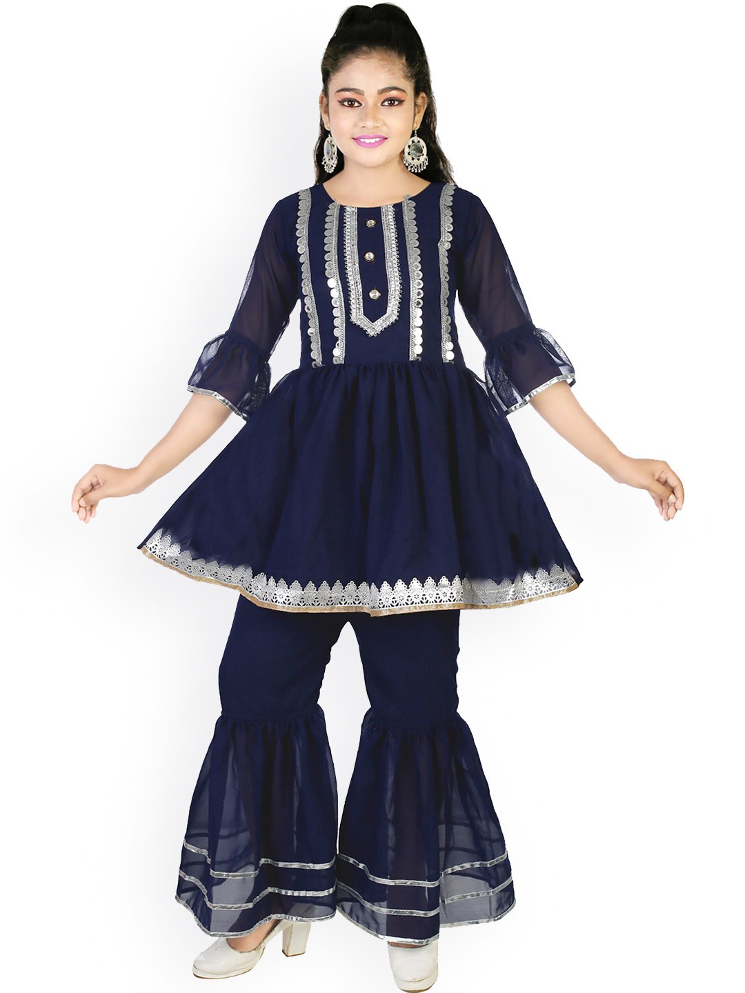 CELEBRITY CLUB Girls Embroidered Mirror Work Georgette Anarkali Kurti & Sharara, Blue
CELEBRITY CLUB Girls Embroidered Mirror Work Georgette Anarkali Kurti & Sharara, Blue