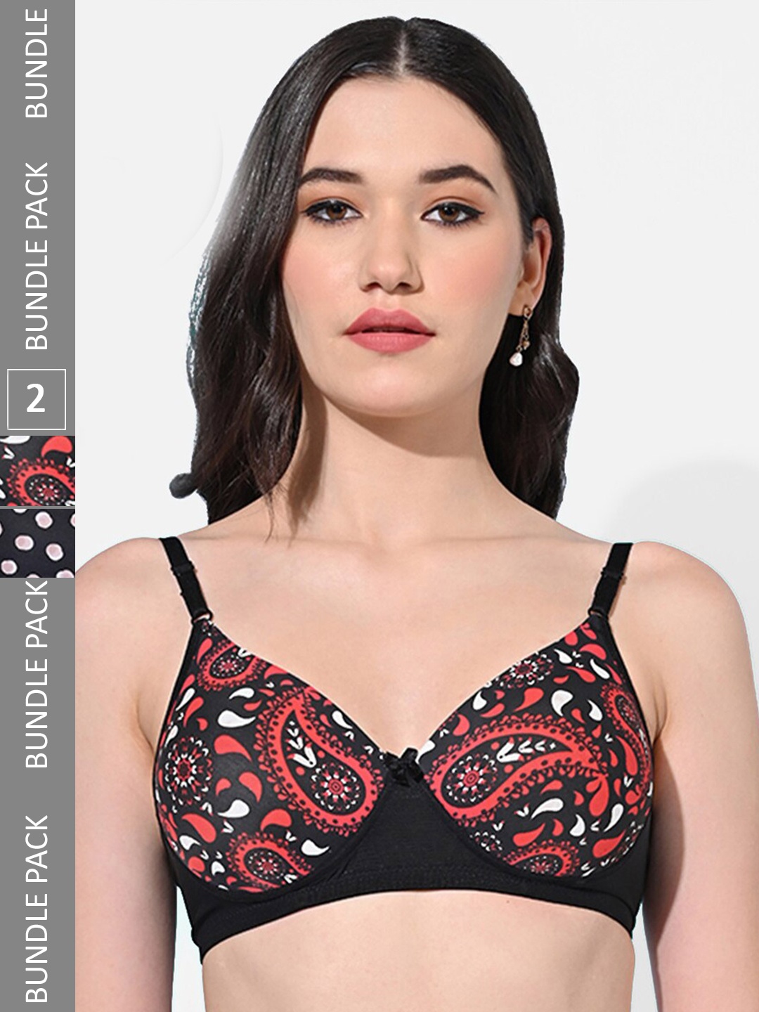 FIMS Pack Of 2 Polka Dot Printed Full Coverage Lightly Padded Bra With All Day Comfort, Black
FIMS Pack Of 2 Polka Dot Printed Full Coverage Lightly Padded Bra With All Day Comfort, Black