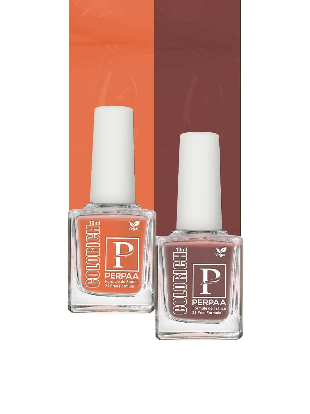 PERPAA Colorich Quick Dry Long Lasting Nail Polishes - 10ml Each Orange 15 & Coco Brown16
PERPAA Colorich Quick Dry Long Lasting Nail Polishes - 10ml Each Orange 15 & Coco Brown16