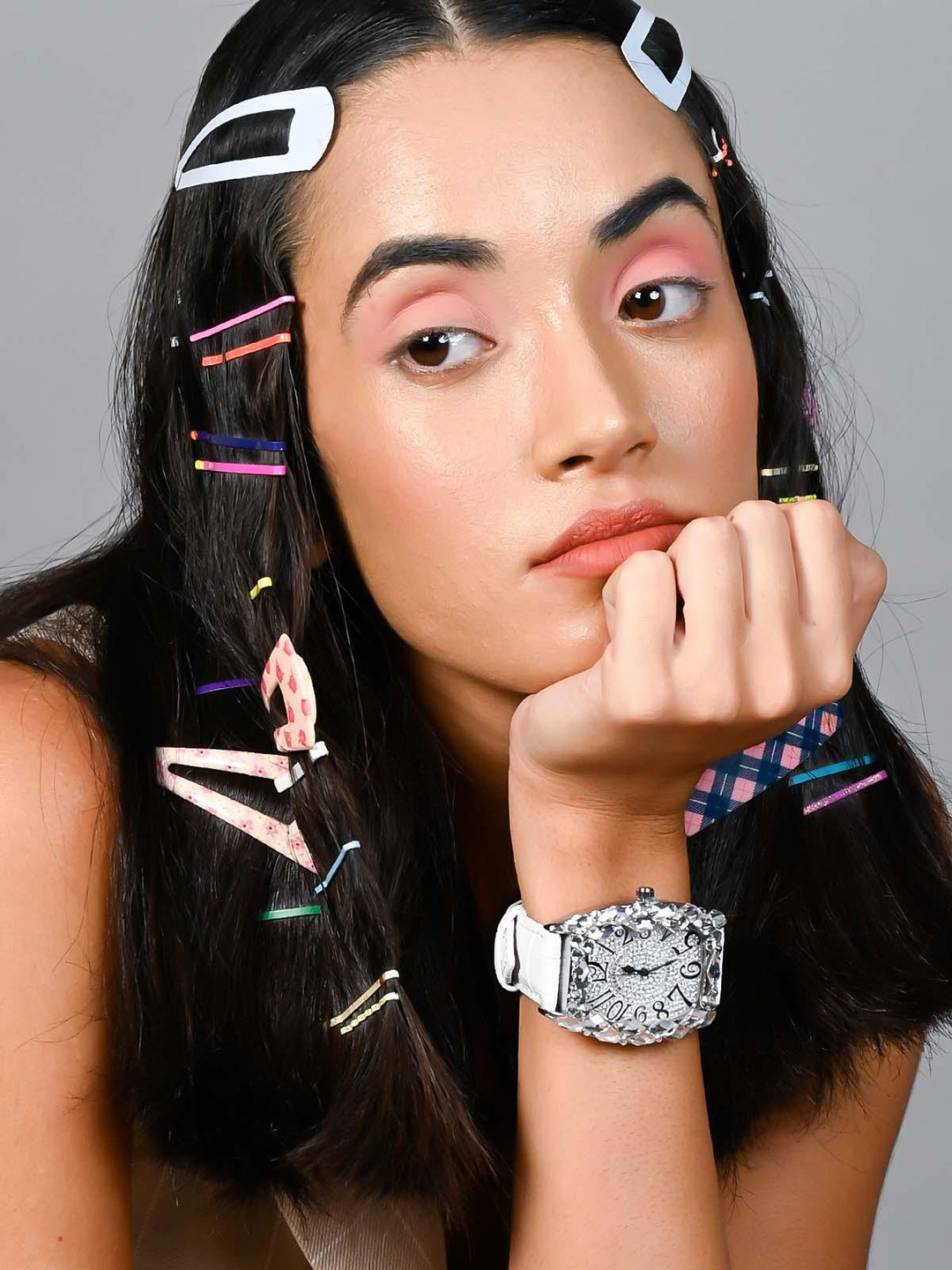 ODETTE Women Metal Dial & Textured Leather Straps Digital Watch, White 
ODETTE Women Metal Dial & Textured Leather Straps Digital Watch, White