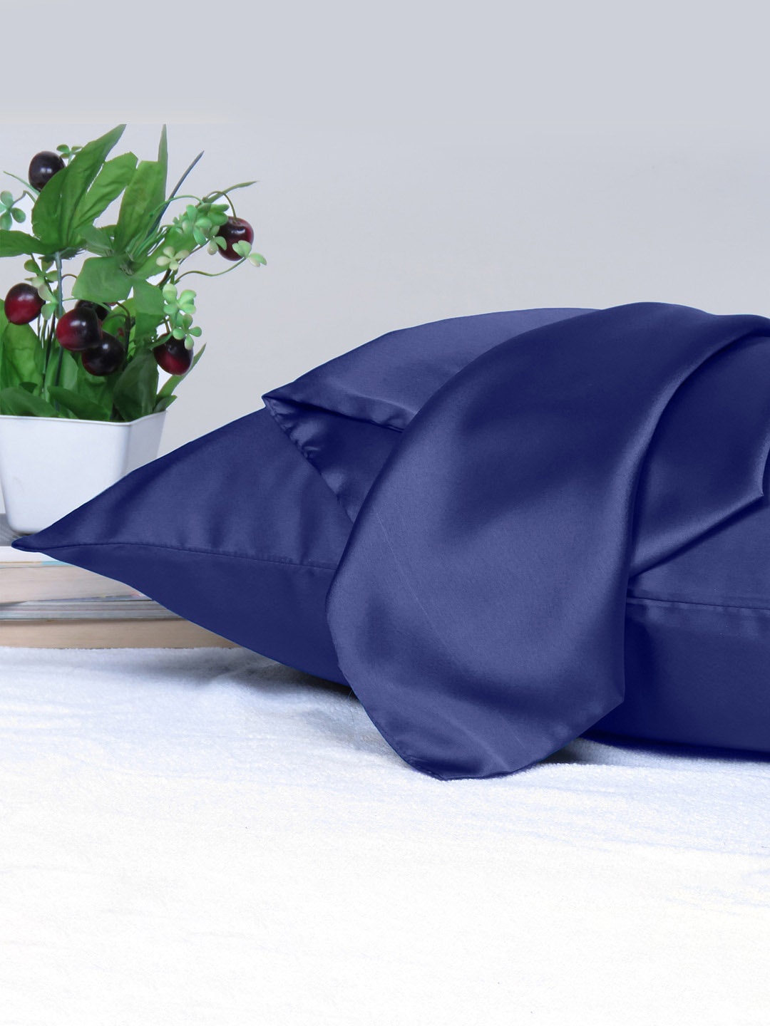 OUSSUM Riara Blue Satin Decorative Rectangular Pillow Cover