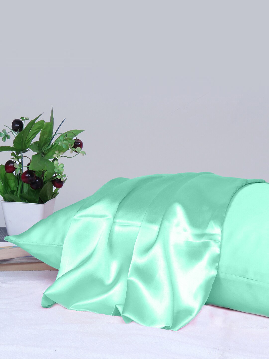 OUSSUM Green Satin Rectangular Pillow Cover