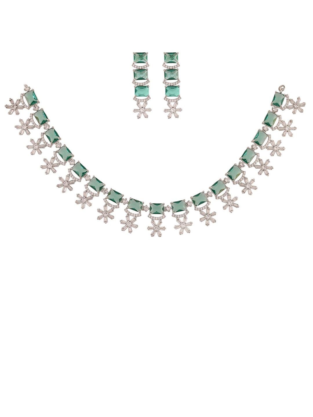 RATNAVALI JEWELS Silver-Plated American Diamond-Studded & Beaded Jewellery Set
RATNAVALI JEWELS Silver-Plated American Diamond-Studded & Beaded Jewellery Set